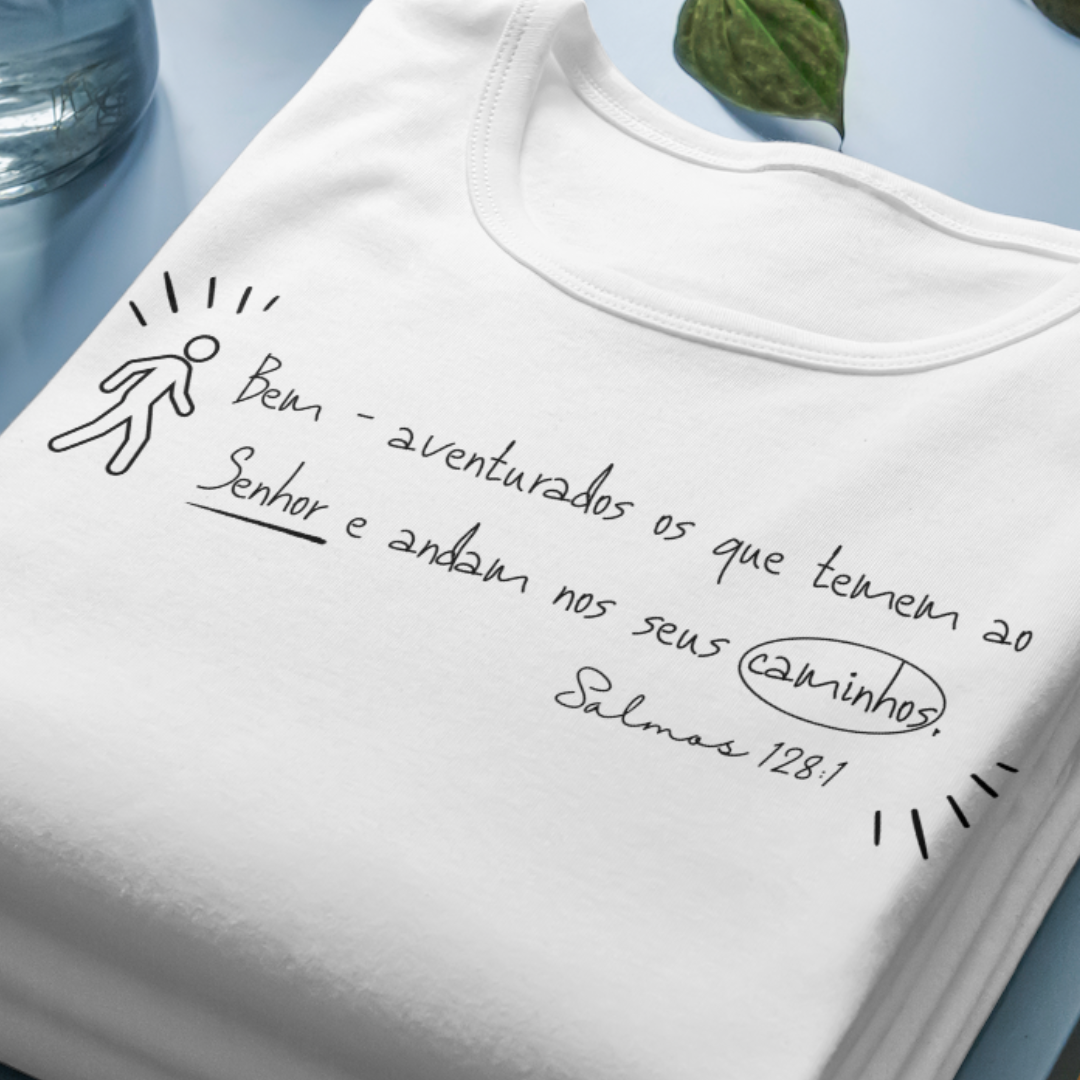 Nome do produto: Camiseta Versículo - Salmos 128 - Bem-Aventurados - Estampa Preta