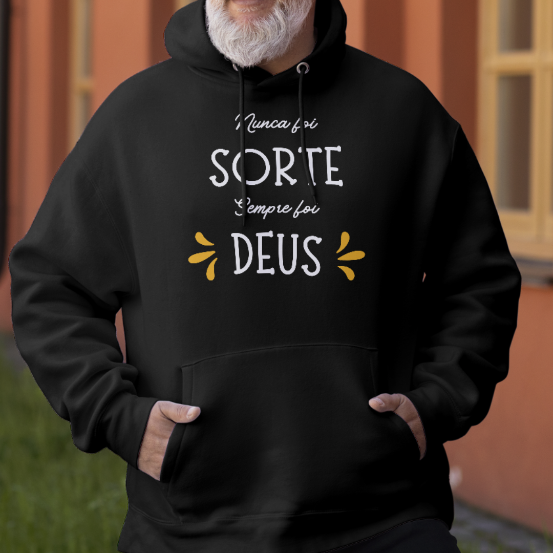 Nome do produto: Moletom com Capuz Frases - Nunca foi Sorte