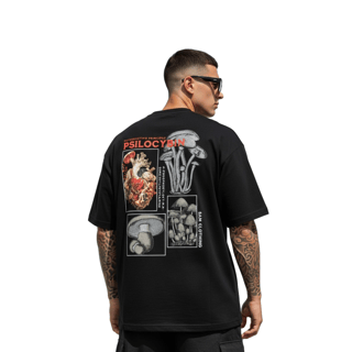 Camiseta Oversized Mushrooms - Preto