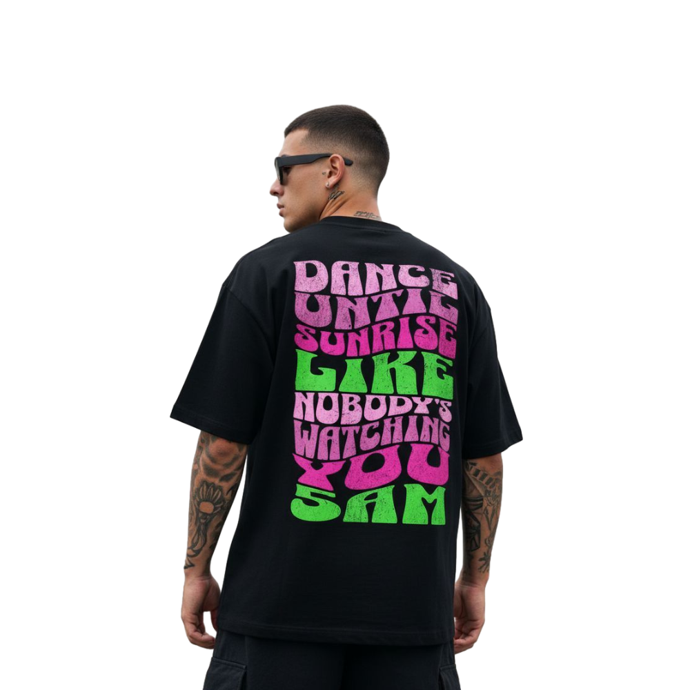 Camiseta Oversized Dance Until Sunrise - Preto