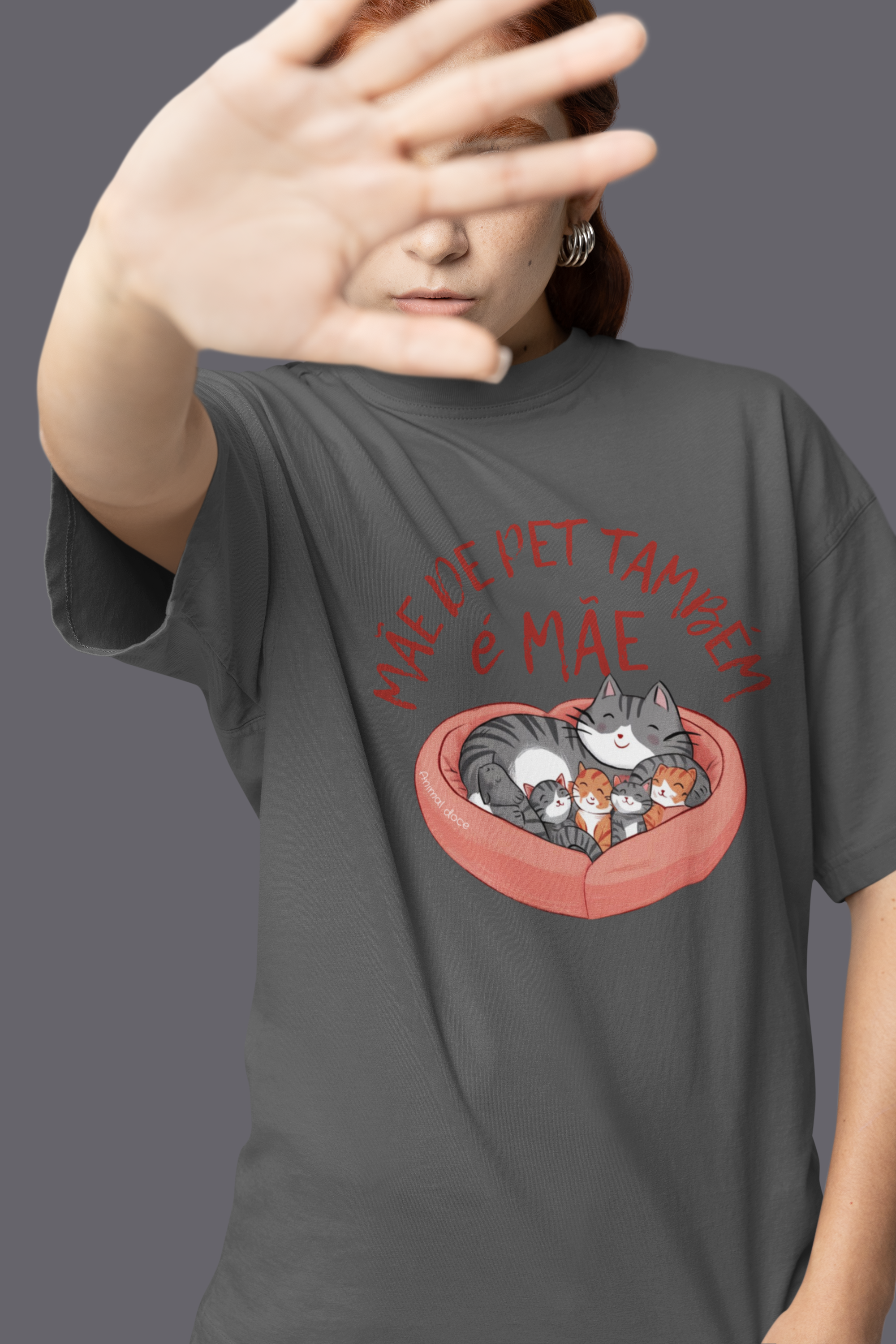 Nome do produto: CAMISETA T-SHIRT ESTONADA, CAT MÂE DE PET TAMBÉM E MÂE