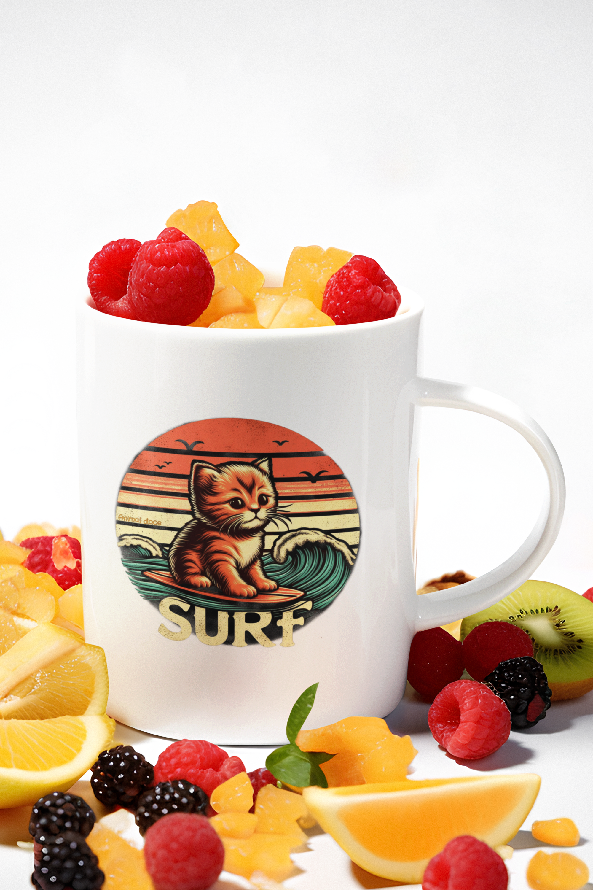 Nome do produto:  CANECA PERSONALIZADA CRIATIVA EM CERÂMICA, 325ML C/02 LADOS CAT SURF