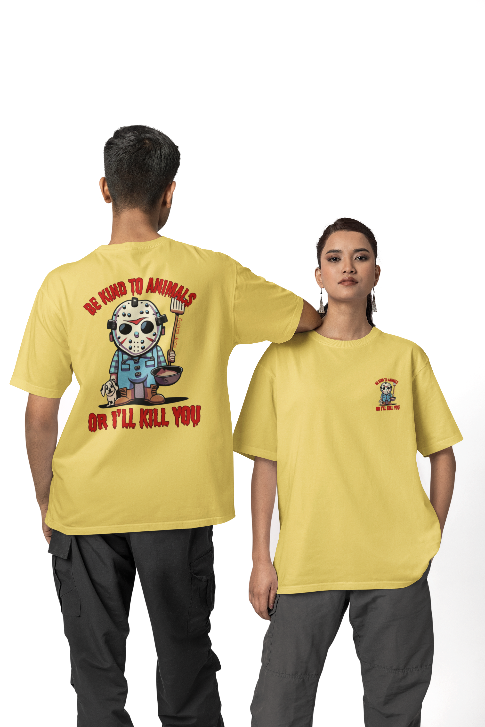 Nome do produto: CAMISETA T-SHIRT ESTONADA, DOG JASON BE KIND TO ANIMALS