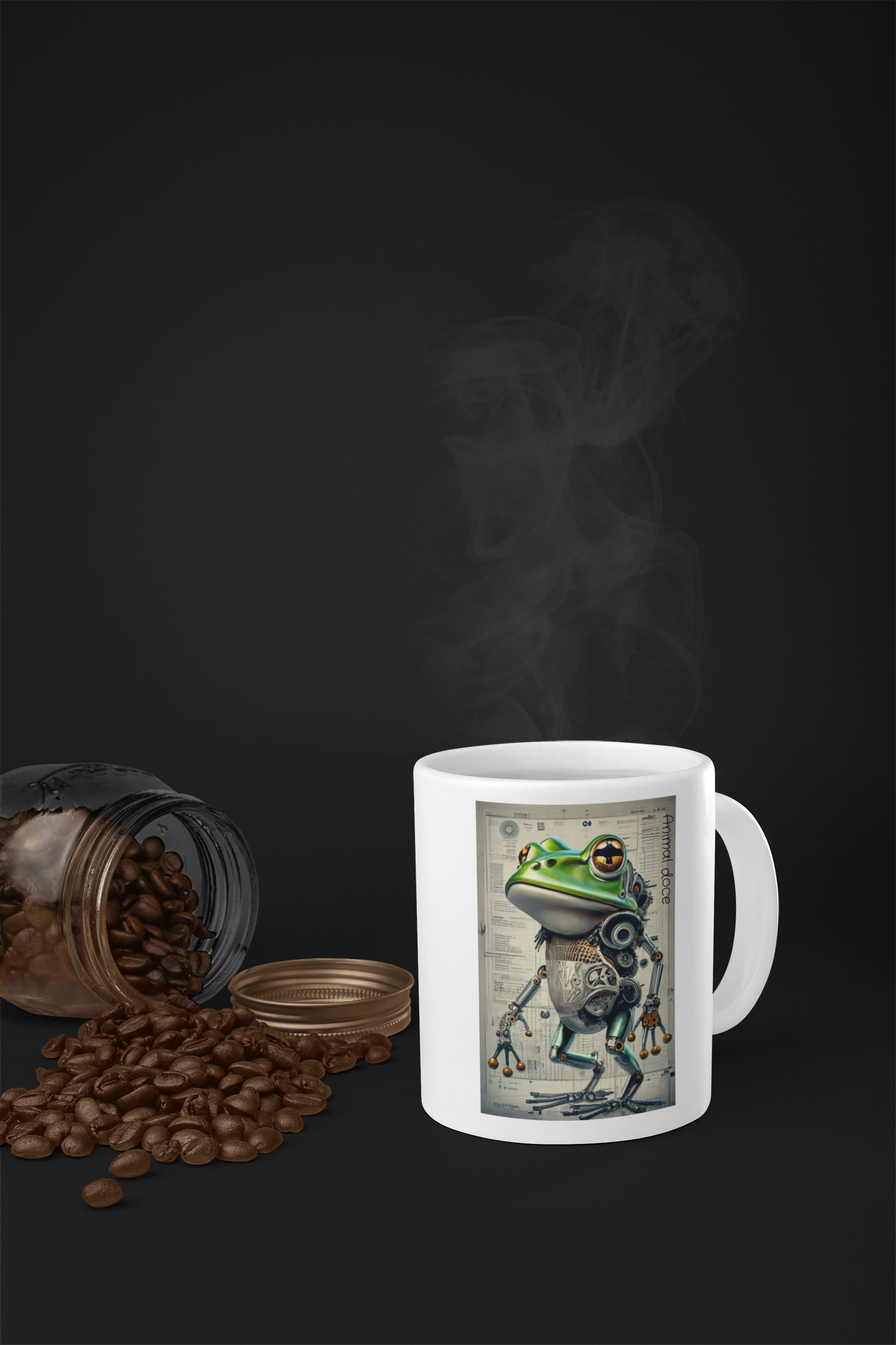 Nome do produto: CANECA PERSONALIZADA CRIATIVA EM CERÂMICA, 325ML C/02 LADOS ROBOTIC FROG