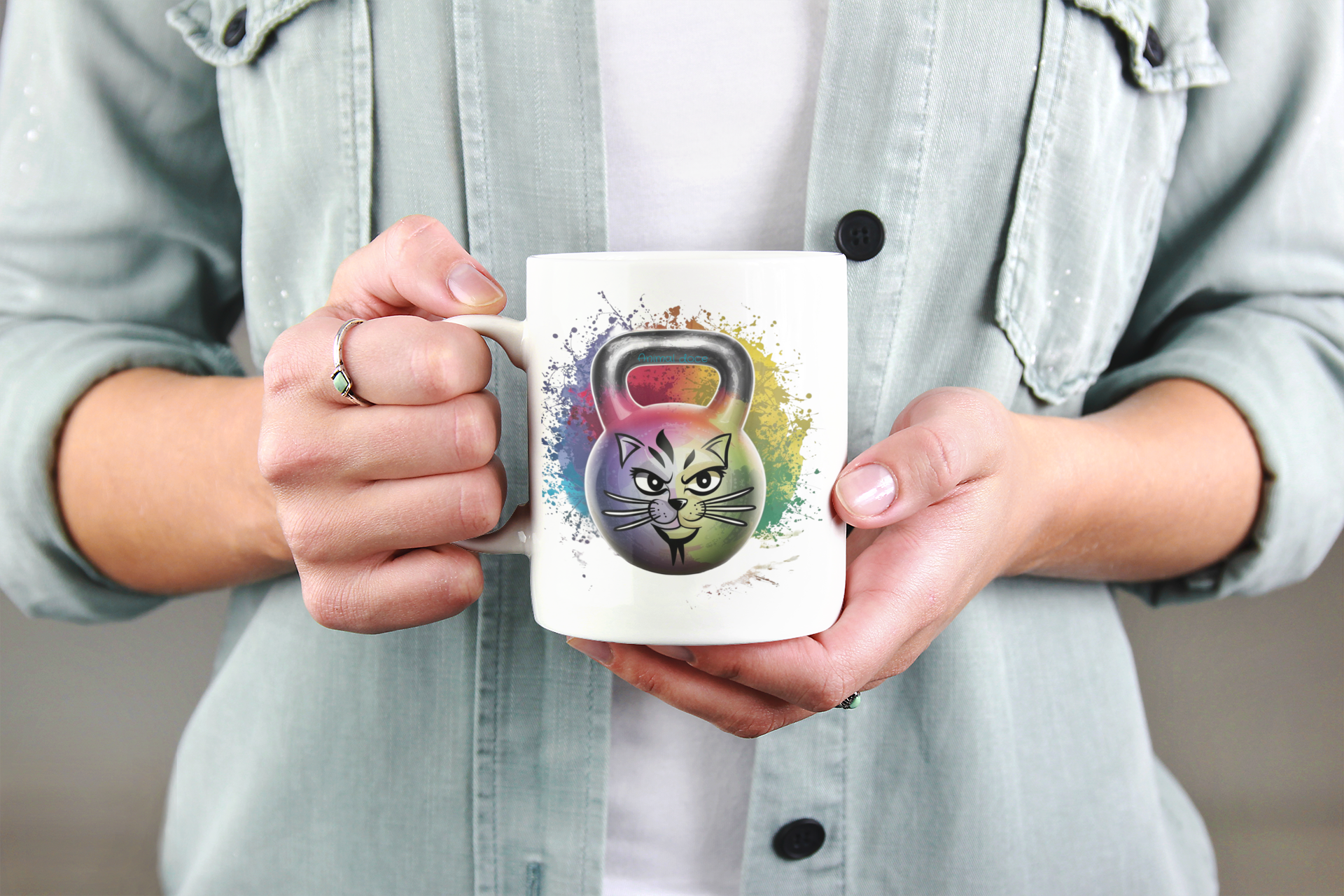 Nome do produto: CANECA PERSONALIZADA CRIATIVA EM CERÂMICA, 325ML C/02 LADOS, KETTLEBELL 