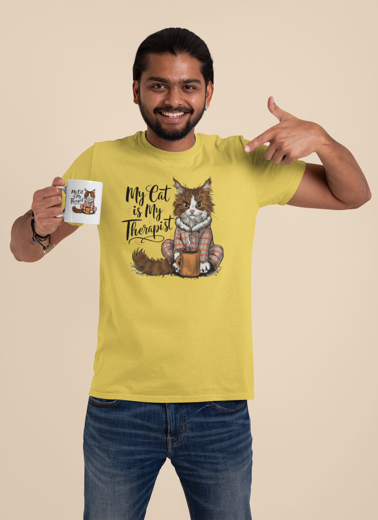 Nome do produto: CANECA PERSONALIZADA CRIATIVA EM CERÂMICA, 325ML C/02 LADOS MY CAT IS MY THERAPIST