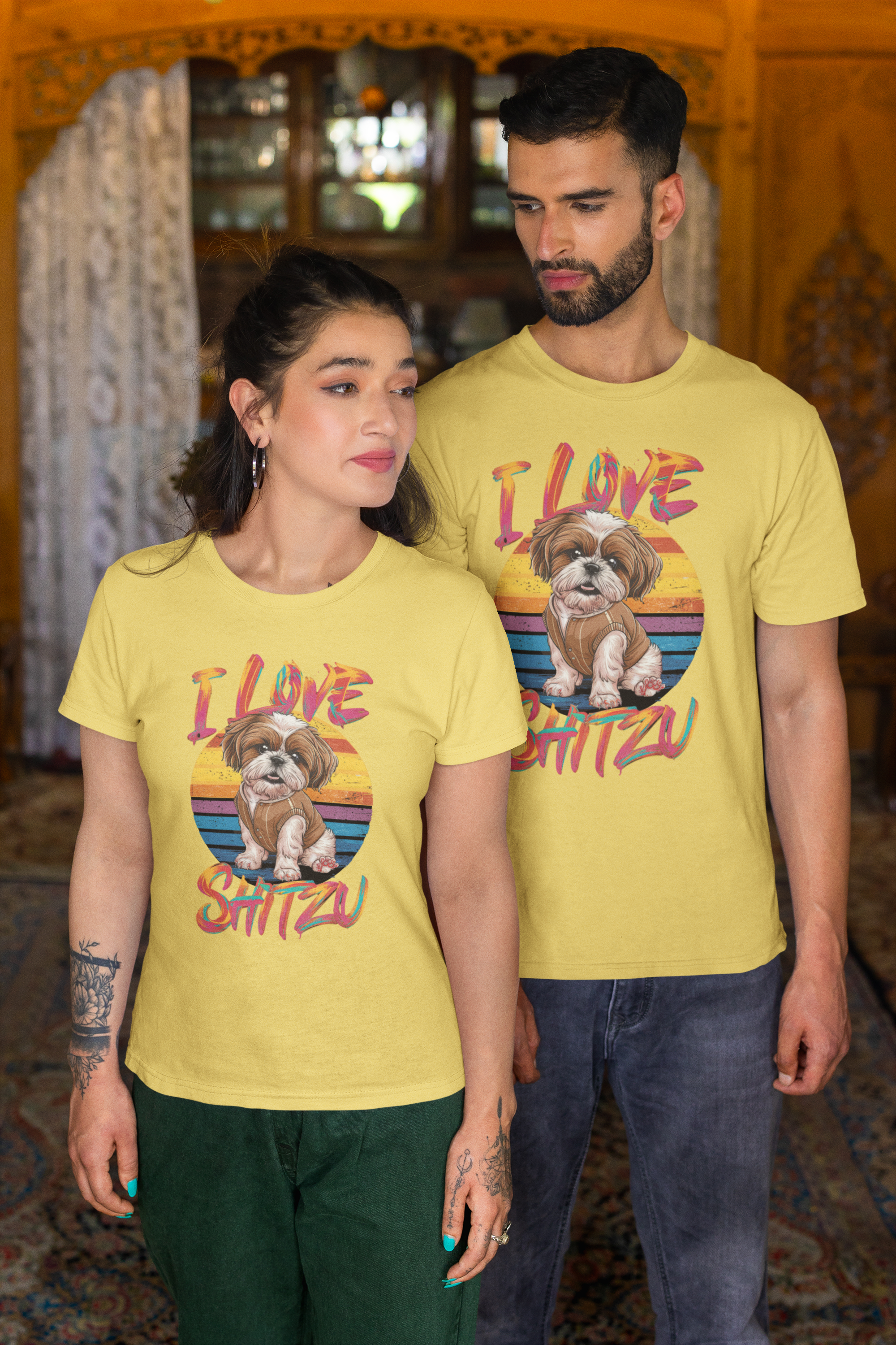 Nome do produto: CAMISETA T-SHIRT ESTONADA DOG, I LOVE SHIH-TZU