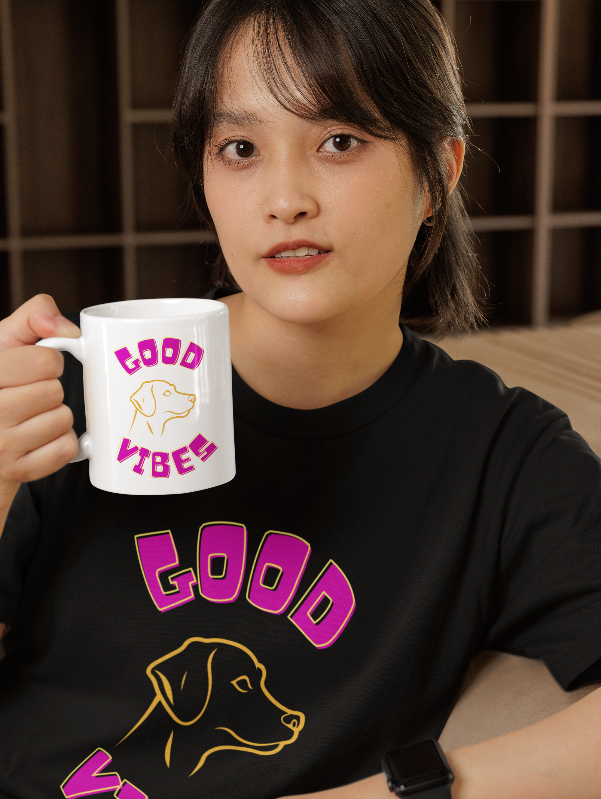 Nome do produto:  CANECA PERSONALIZADA CRIATIVA EM CERÂMICA, 325ML C/02 LADOS, DOG GOOD VIBES