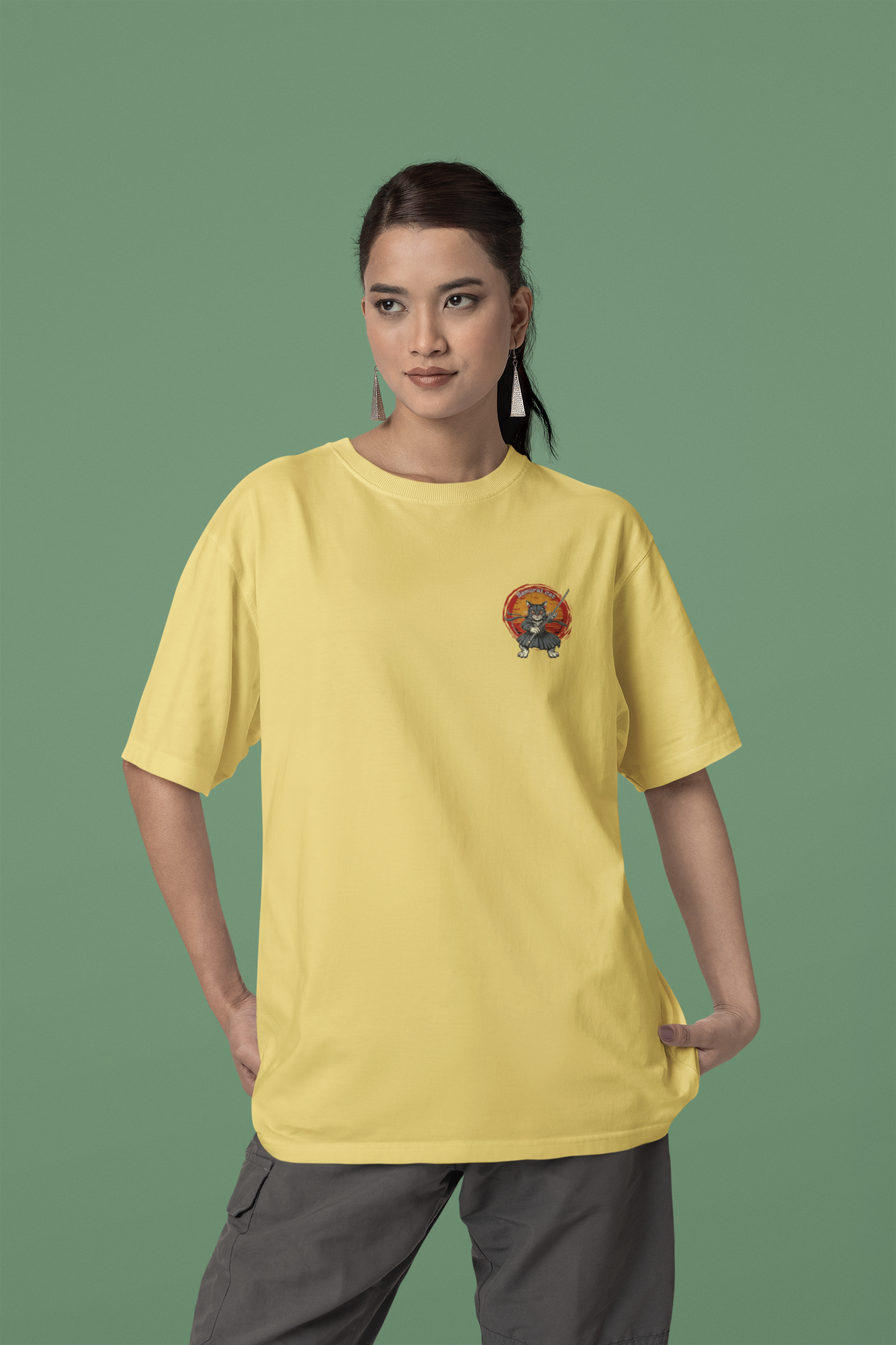 Nome do produto: CAMISETA T-SHIRT ESTONADA MINIMALISTA, SAMURAI CAT