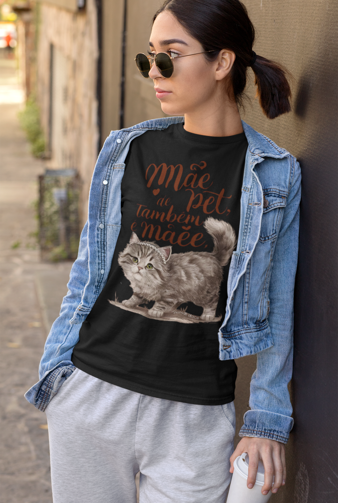 Nome do produto: CAMISETA BABY LONG PIMA CAT, MÃE DE PET TAMBÉM E MÃE