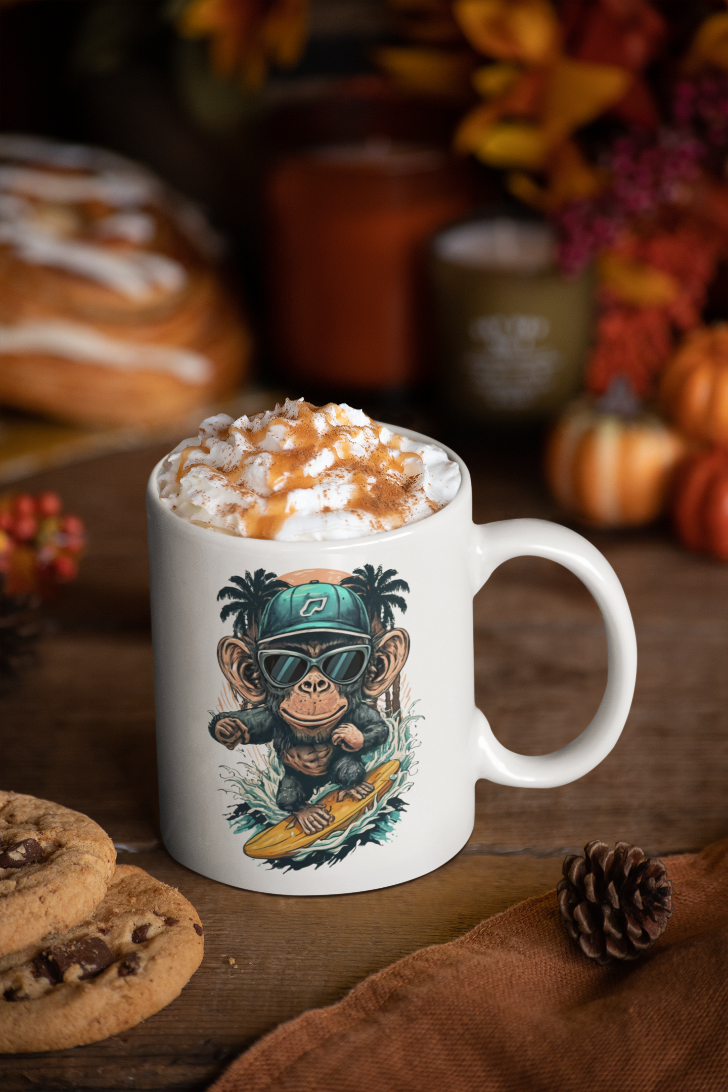 Nome do produto: CANECA PERSONALIZADA CRIATIVA EM CERÂMICA, 325ML C/02 LADOS, SURF MONKEY 