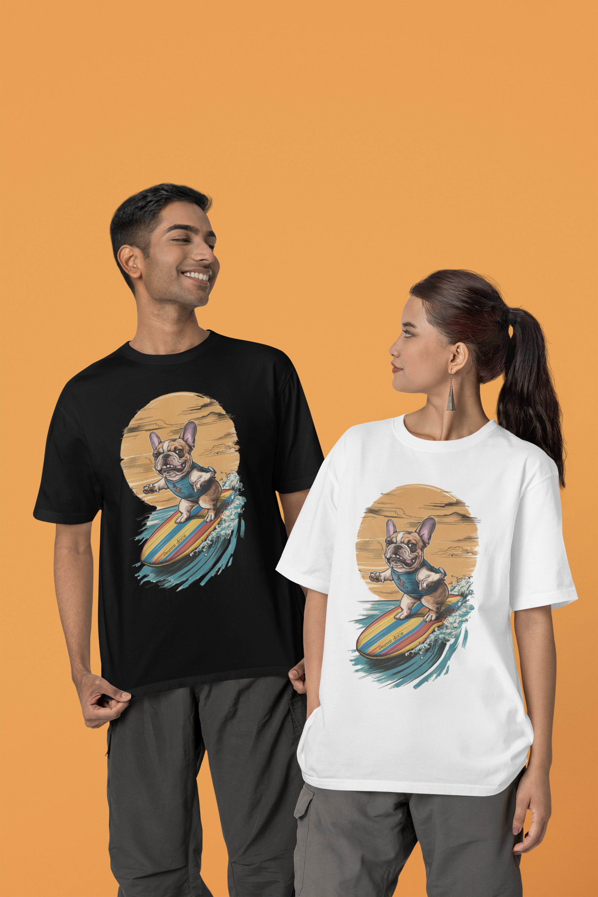 Nome do produto: CAMISETA T-SHIRT PIMA, DOG SURF BULLDOG FRANÇÊS