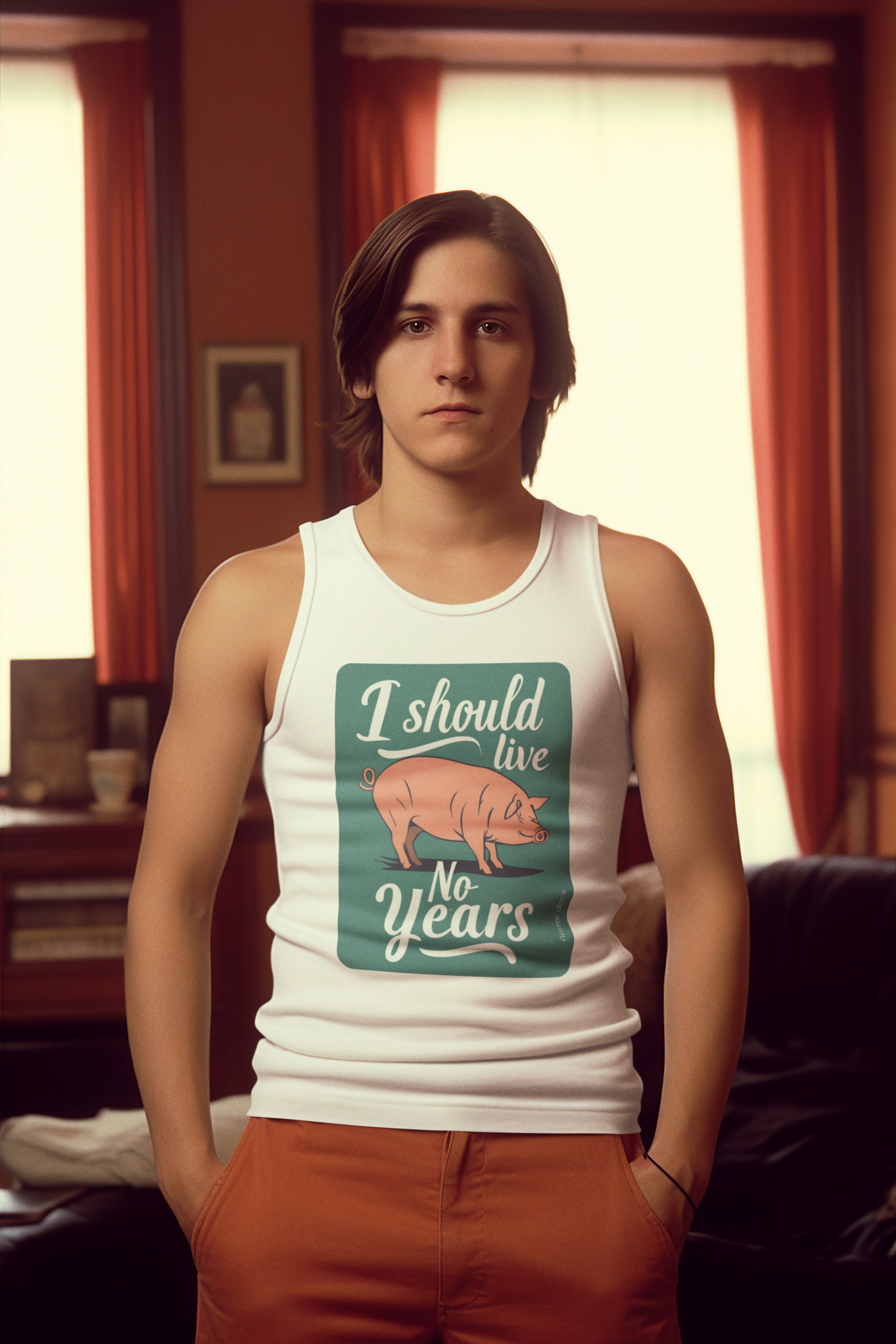 Nome do produto: REGATA CLASSIC PIG, LINHA VEGAN, I SHOULD LIVE