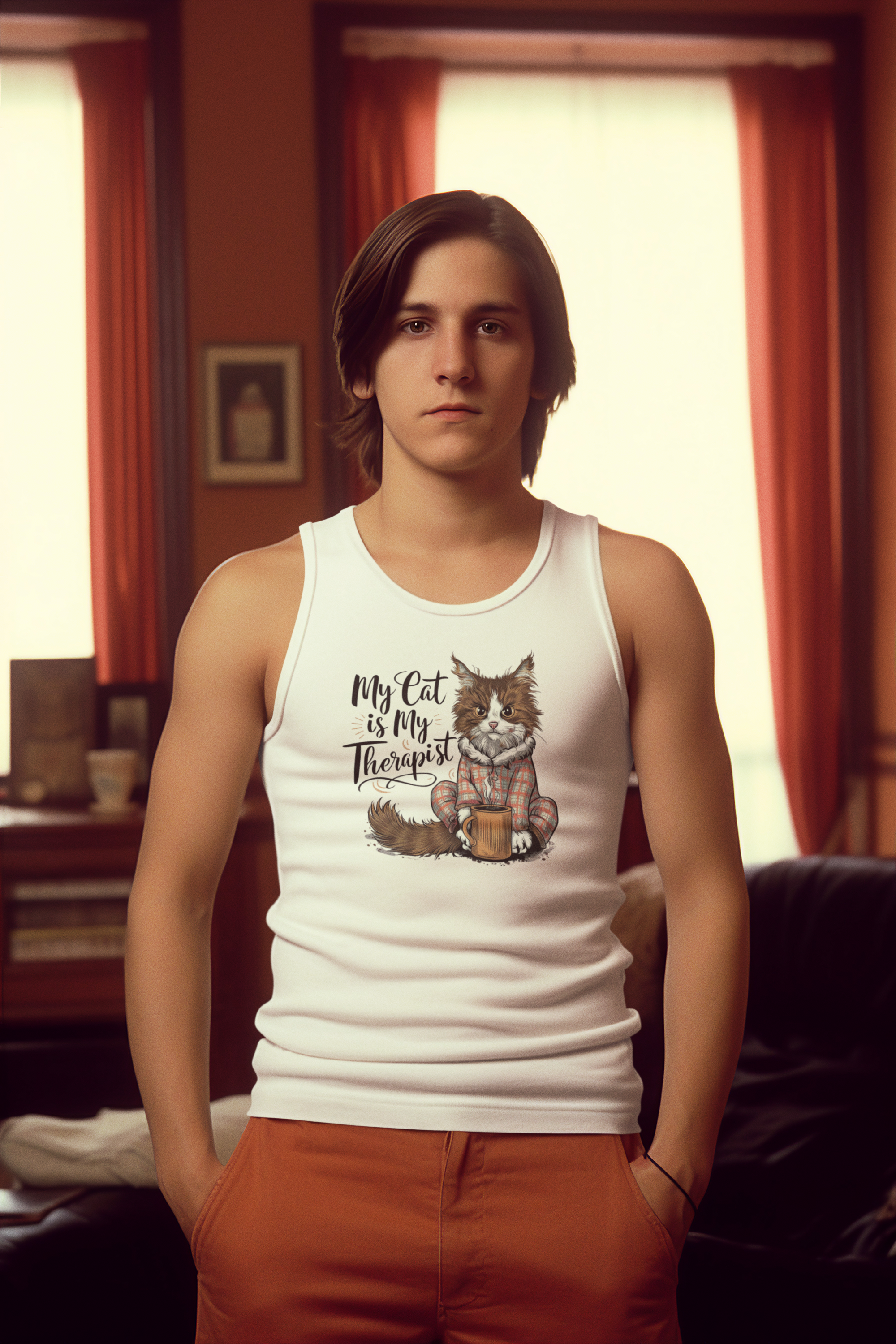 Nome do produto: REGATA CLASSIC, MY CAT IS MY THERAPIST