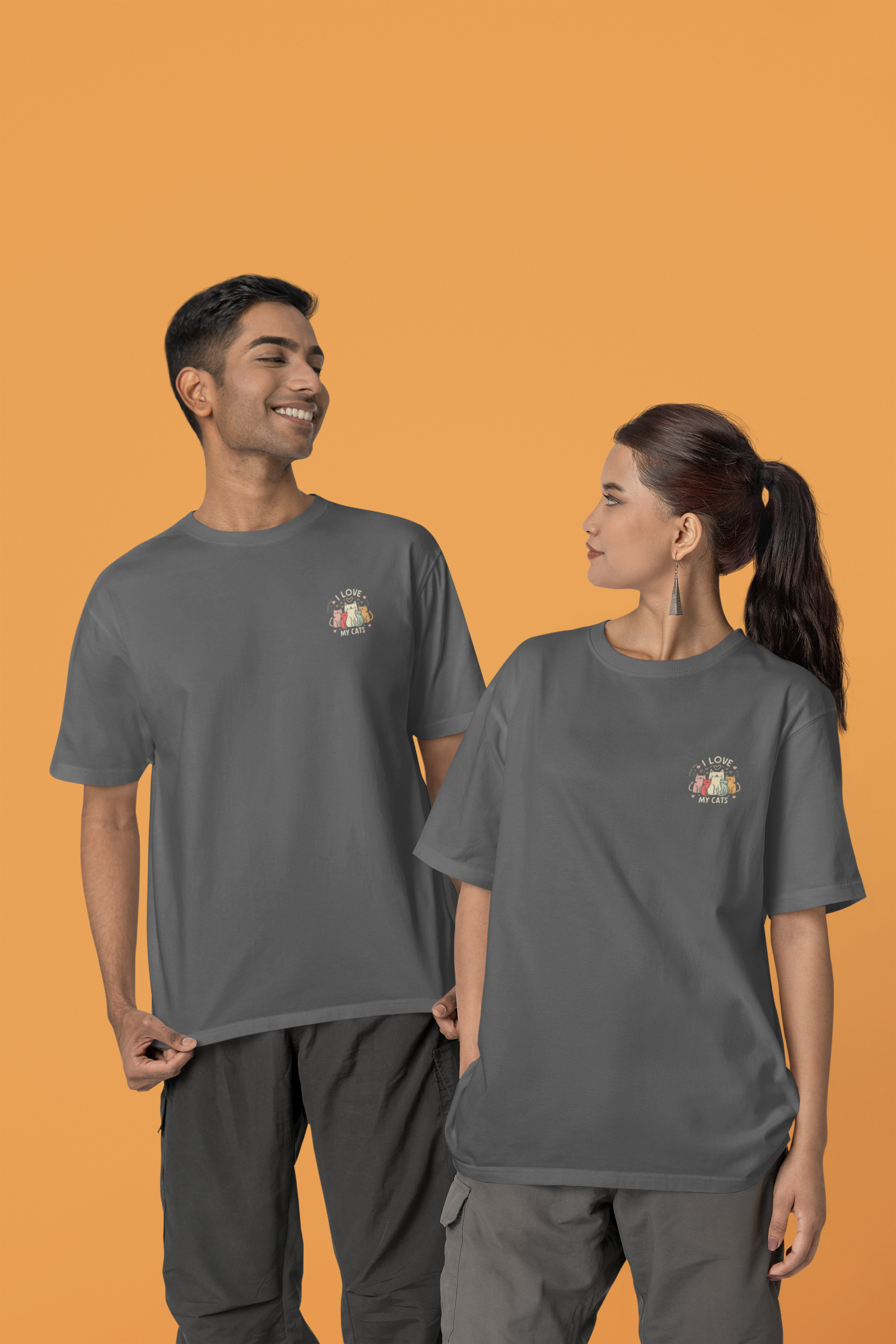 Nome do produto: CAMISETA T-SHIRT ESTONADA MINIMALISTA, I LOVE MY CATS