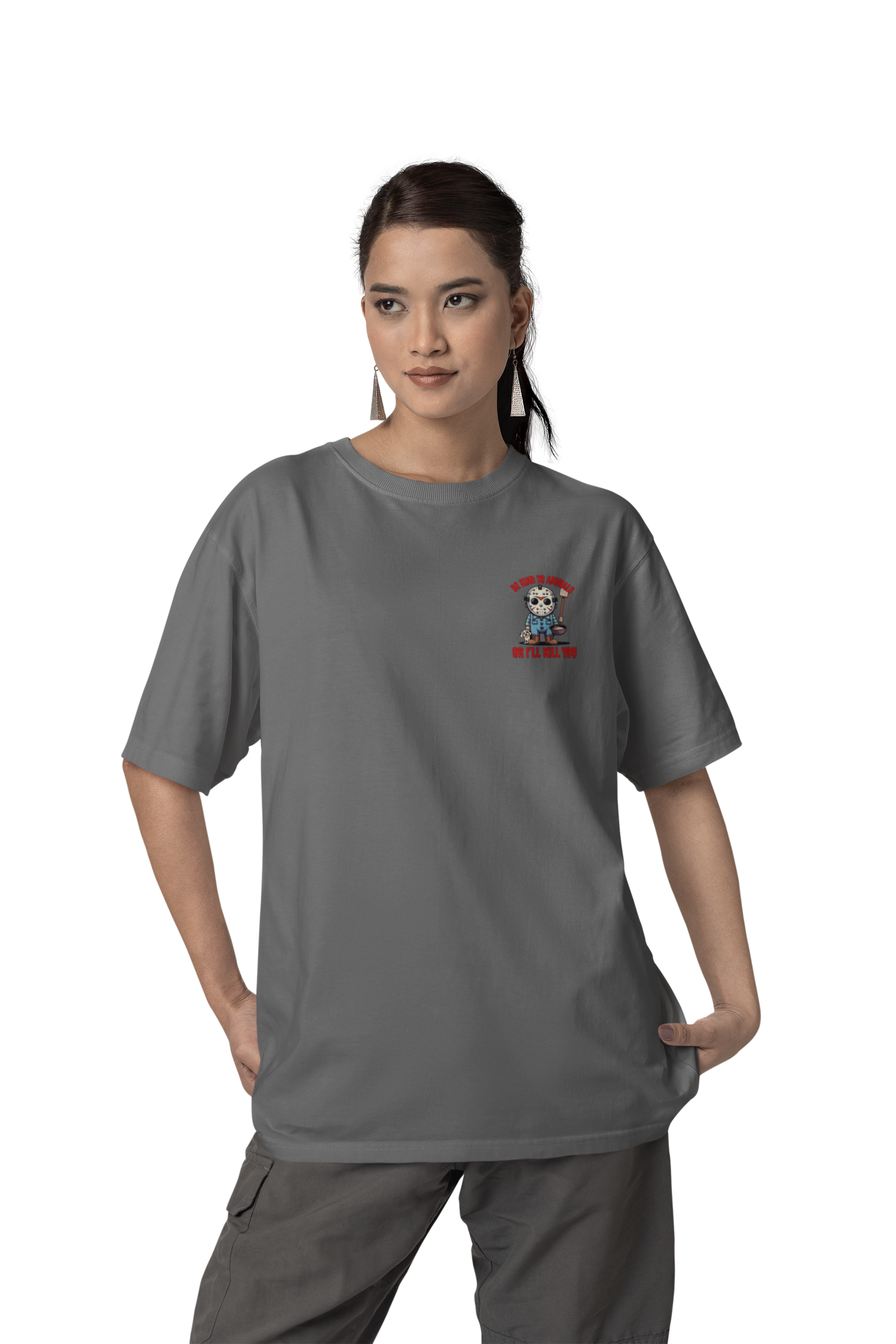 Nome do produto: CAMISETA T-SHIRT ESTONADA MINIMALISTA, JASON BE KIND TO ANIMALS