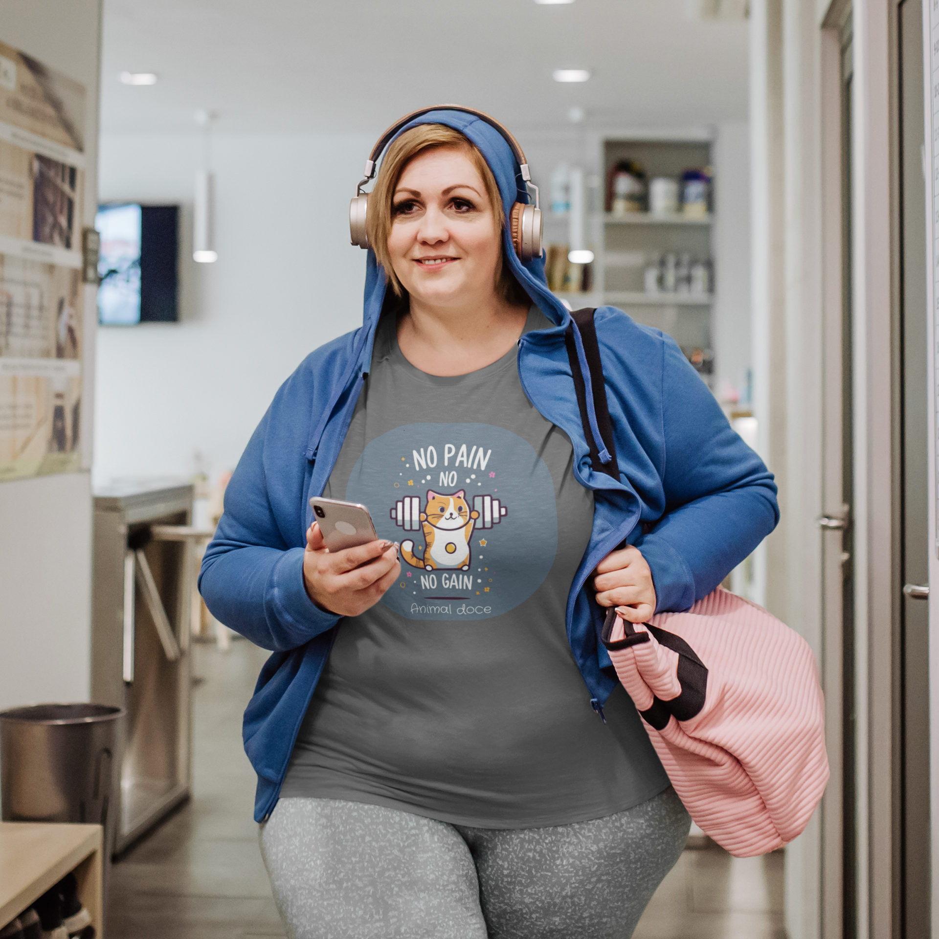 Nome do produto: CAMISETA T-SHIRT PLUS SIZE CAT, NO PAIN NO GAIN