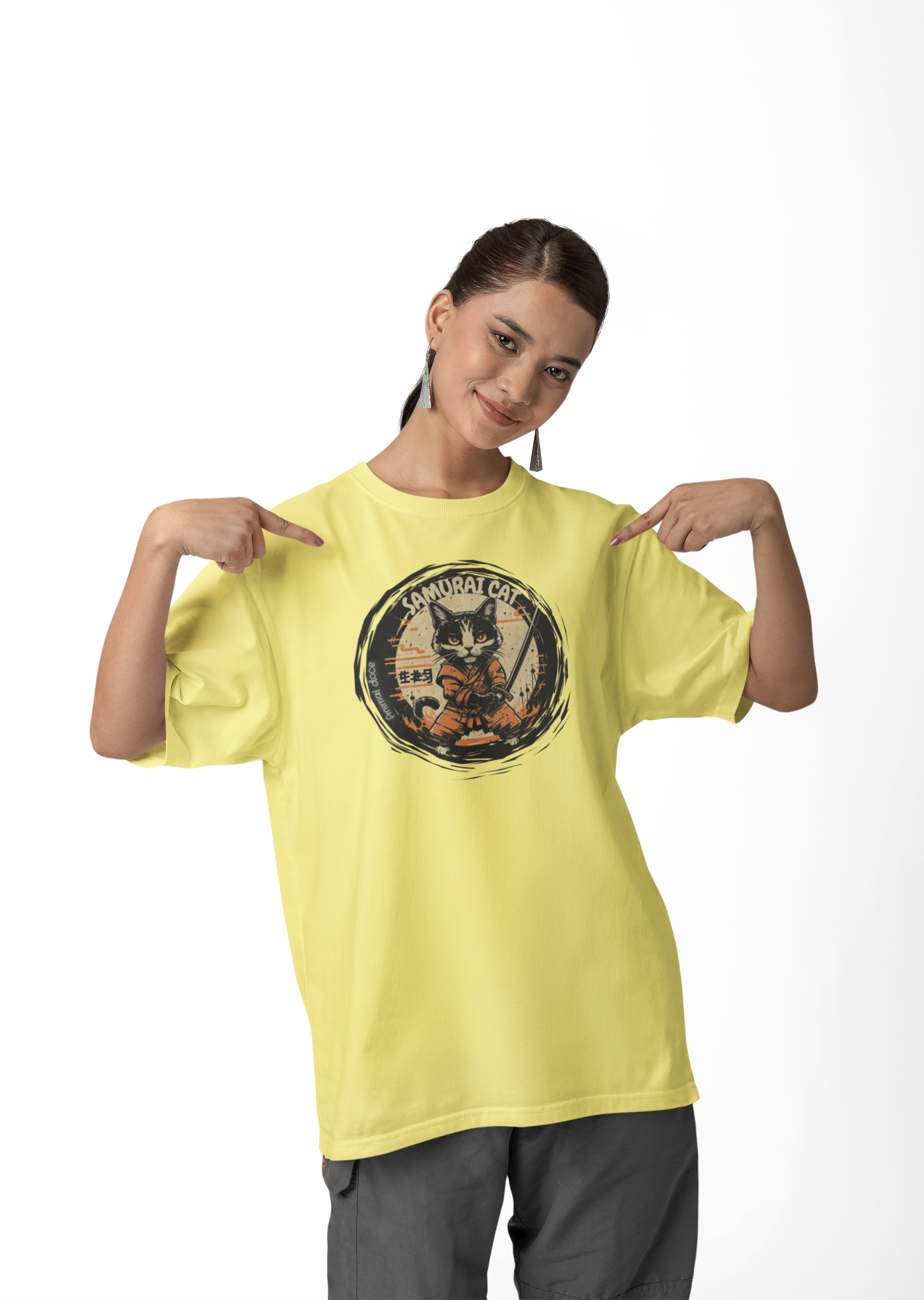 Nome do produto: CAMISETA T- SHIRT ESTONADA, SAMURAI CAT