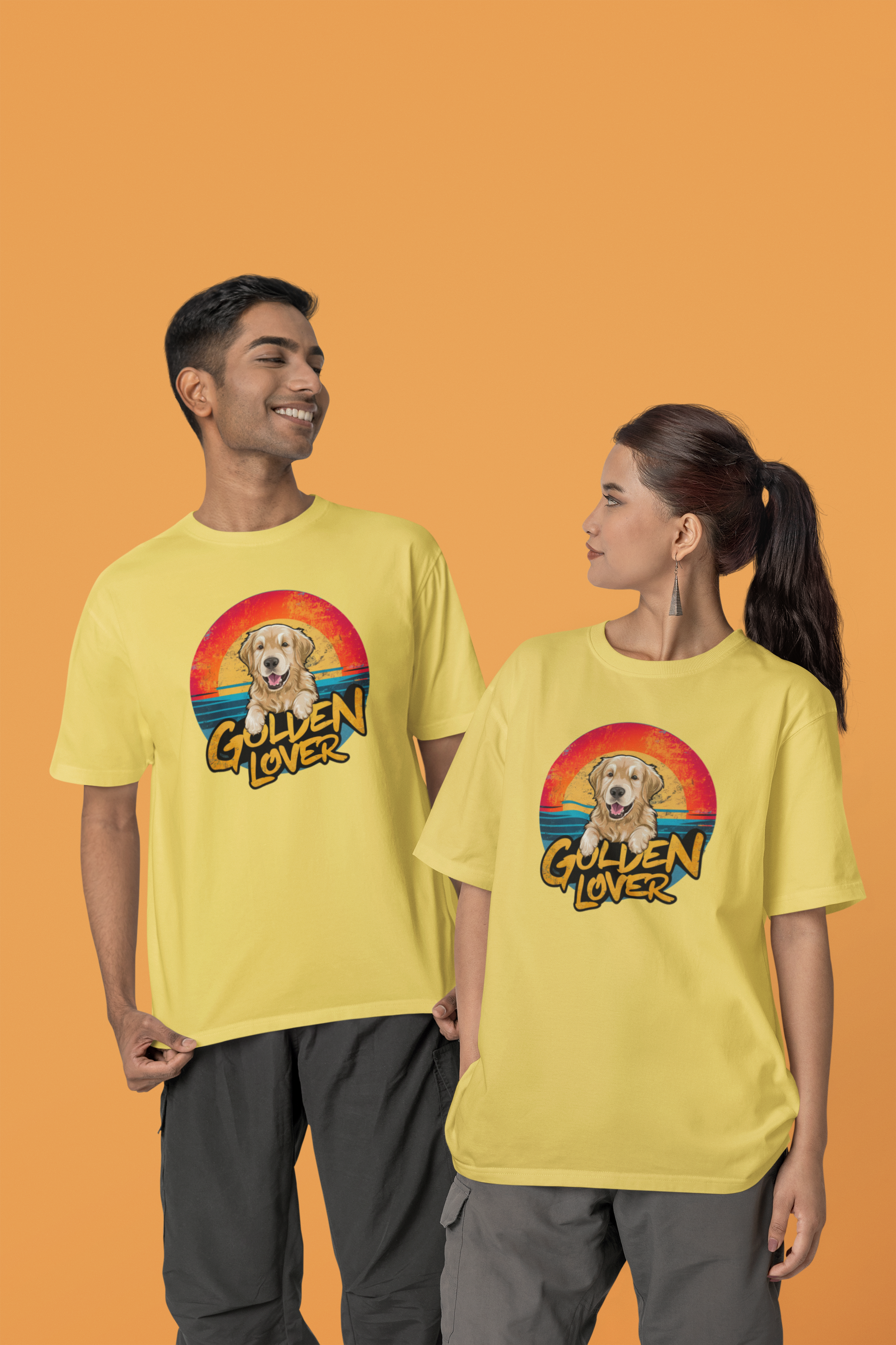 Nome do produto: CAMISETA T-SHIRT ESTONADA, DOG GOLDEN LOVER