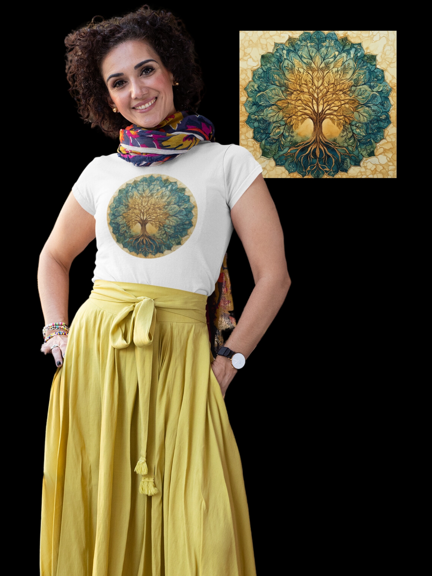 Camiseta Feminina de Algodão Pima Mandala  Árvore da Vida