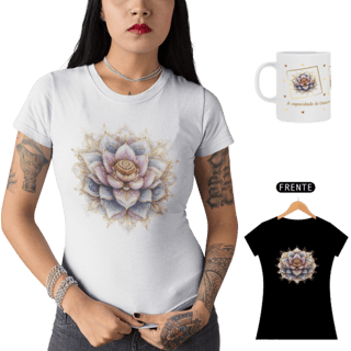 Camiseta Feminina Algodão Pima Mandala Flor-de-Lótus