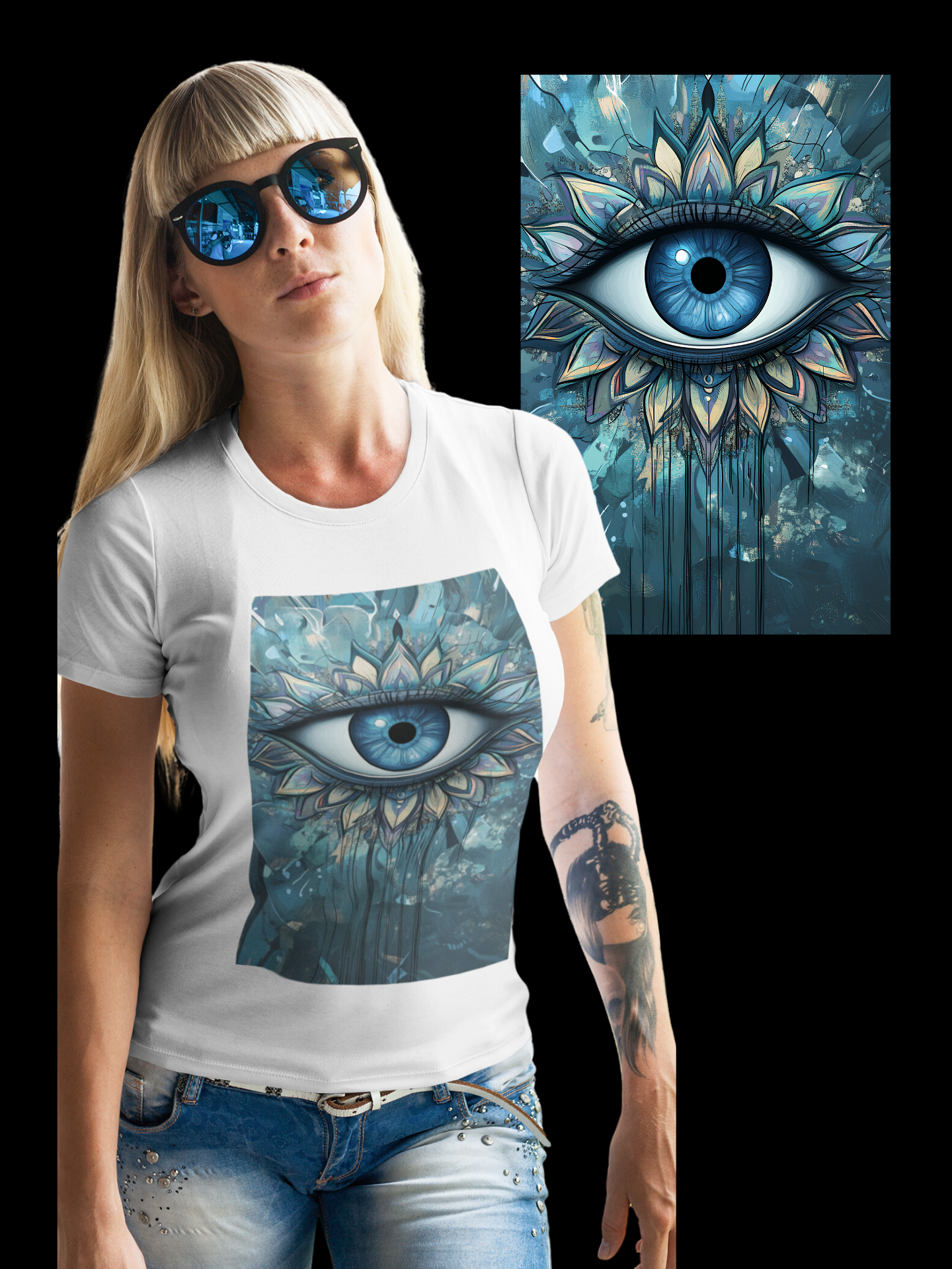 Camiseta Feminina Algodão Pima Mandala Olho Grego