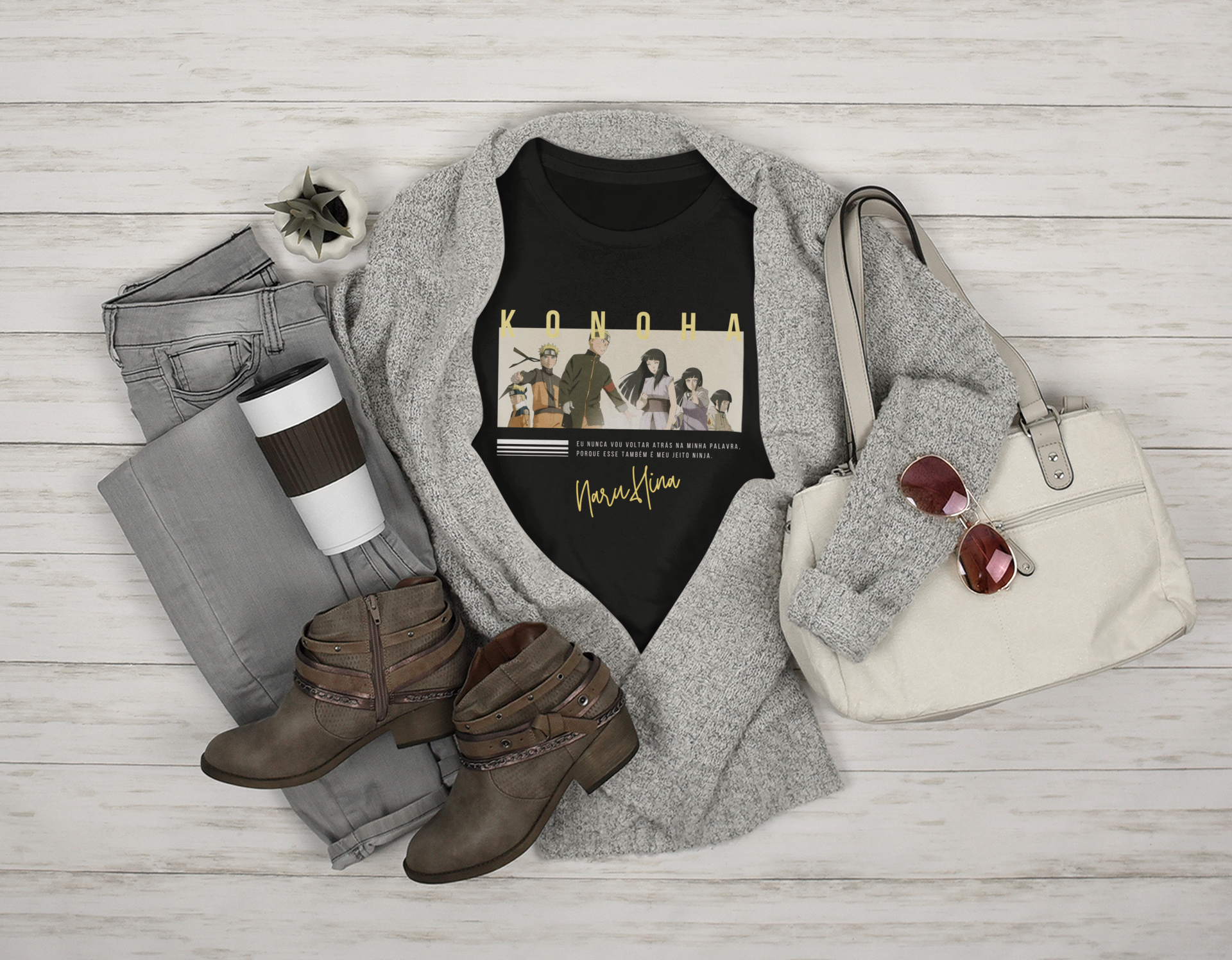 Nome do produto: Camiseta NARUTO E HINATA KONOHA Feminino