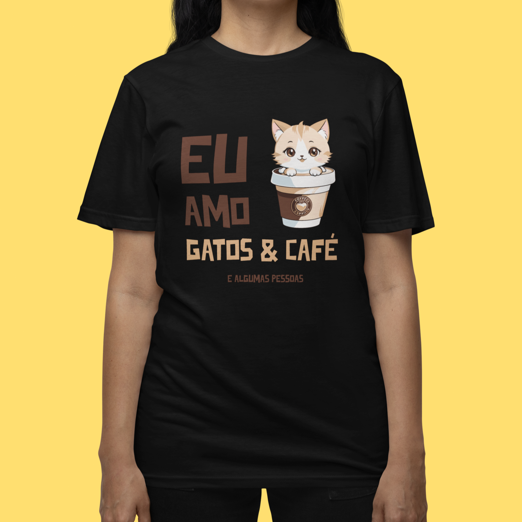 Nome do produto: CAMISETA EU AMO GATOS & CAFÉ