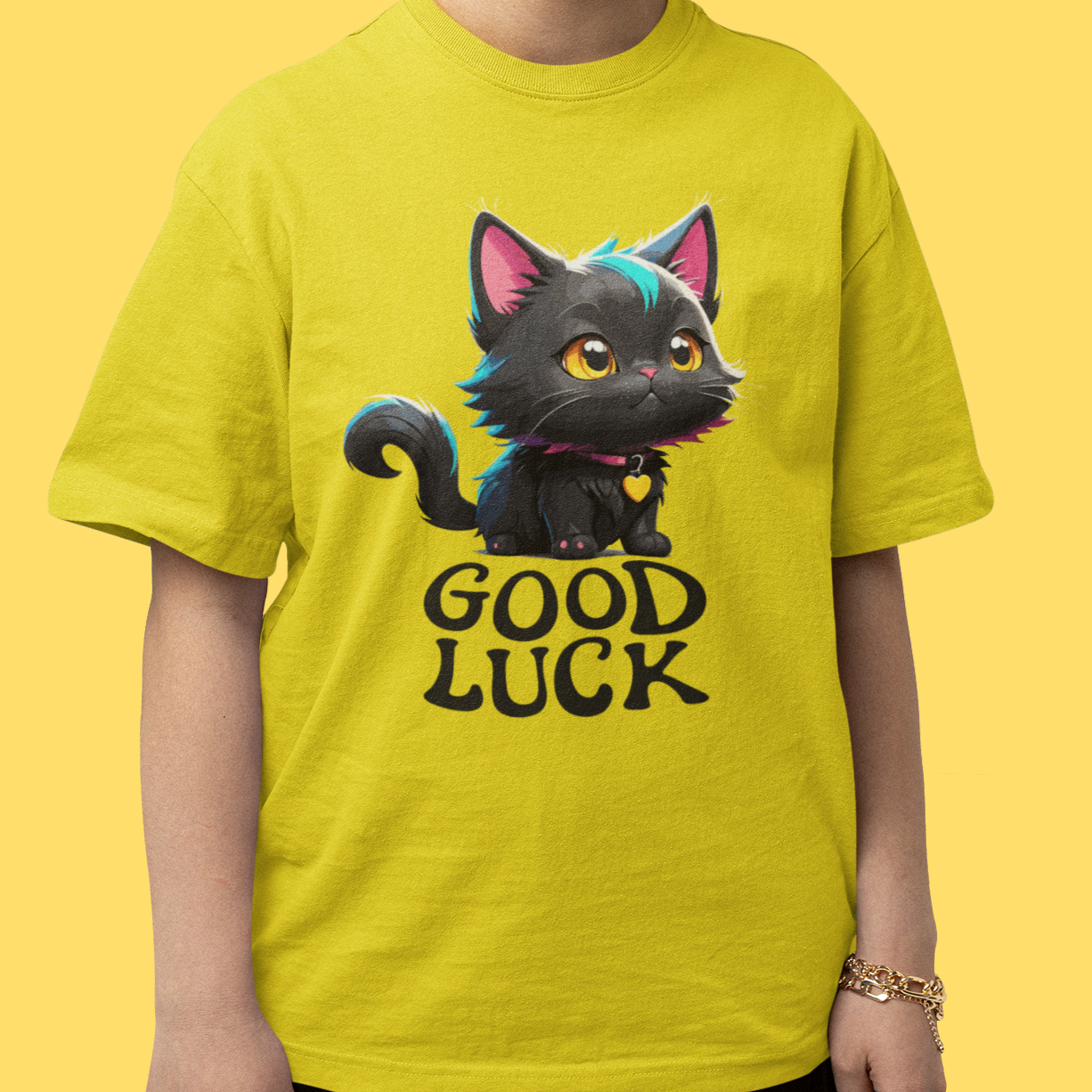 Nome do produto: CAMISETA GOOD LUCK GATINHO PRETO