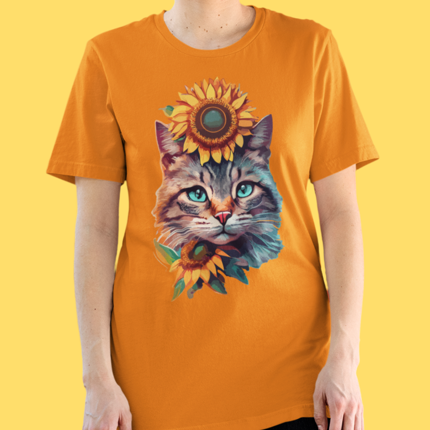 Nome do produto: CAMISETA GATO & GIRASSOL