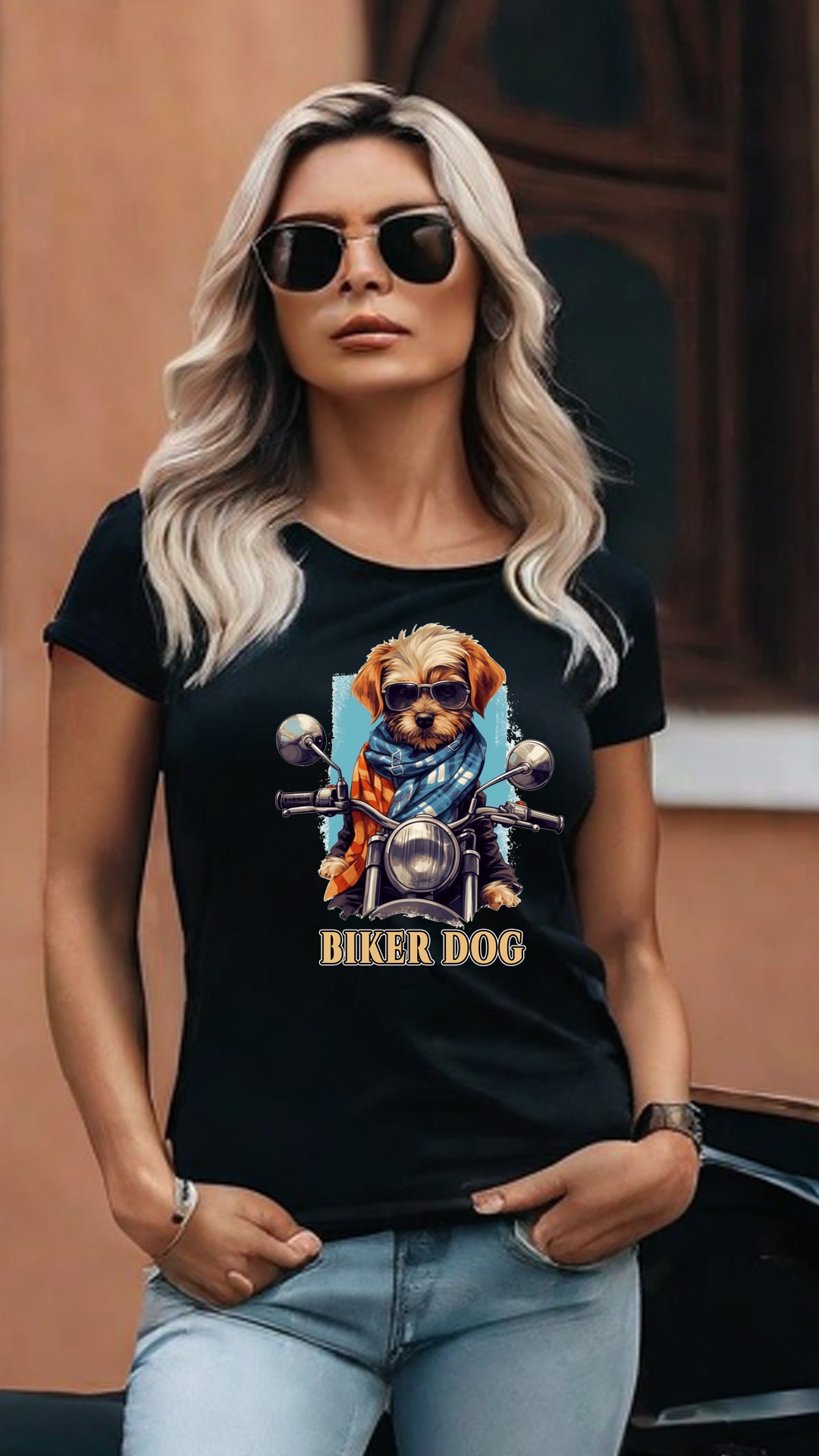 Nome do produto: CAMISETA FEMININA BIKER DOG