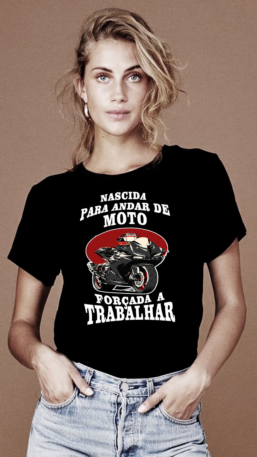 Nome do produto: CAMISETA FEMININA NASCIDA PARA ANDAR DE MOTO