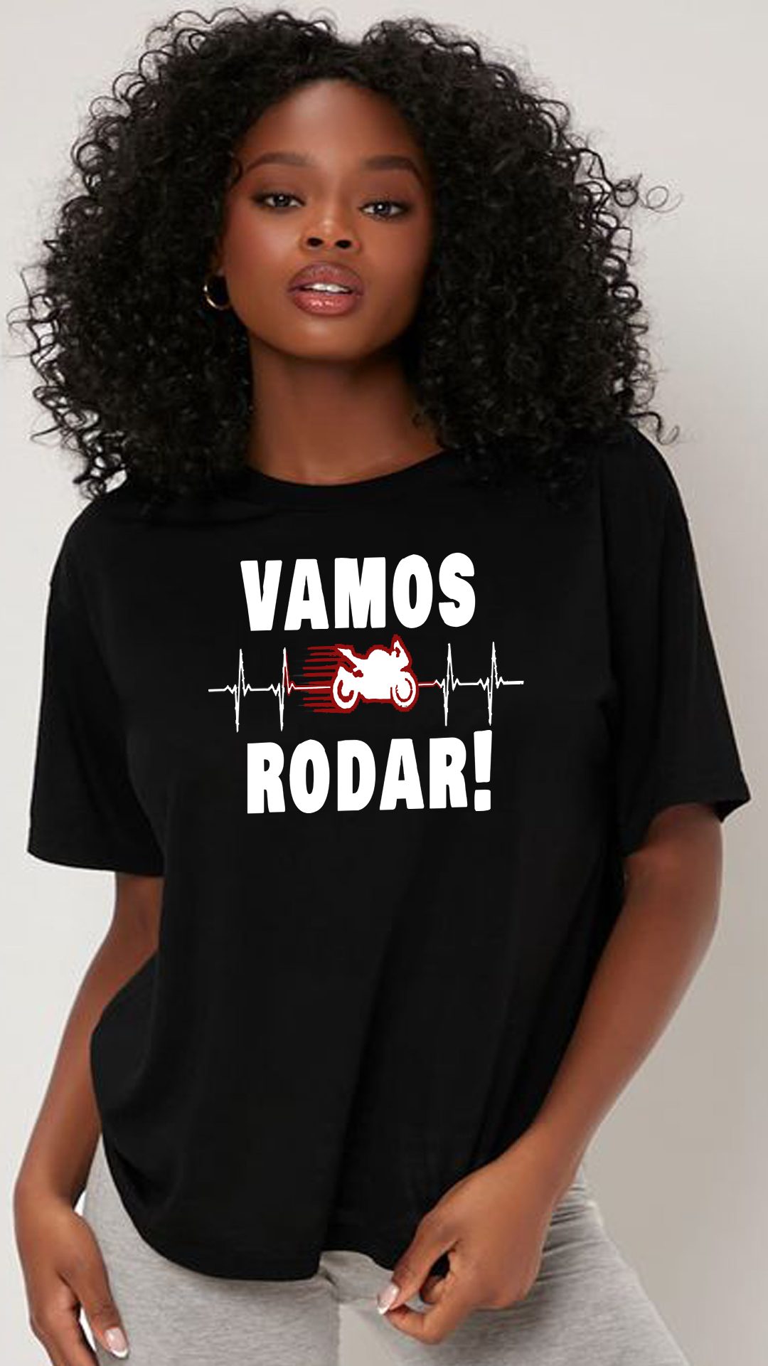 Nome do produto: CAMISETA FEMININA VAMOS RODAR