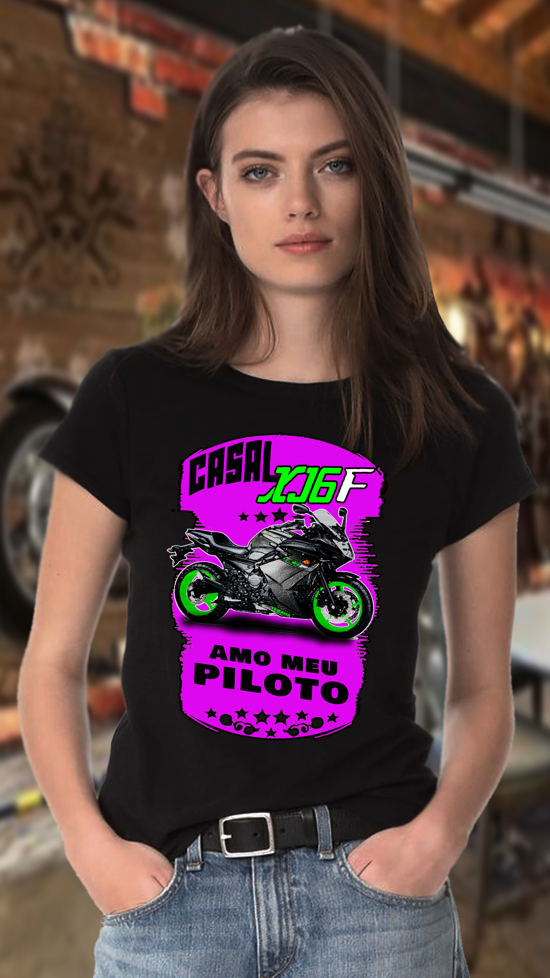 Nome do produto: CAMISETA FEMININA CASAL YAMAHA XJ6