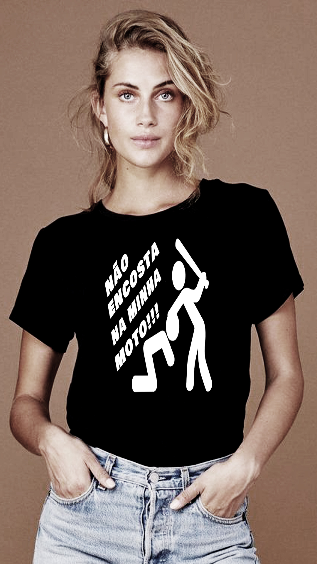 Nome do produto: CAMISETA FEMININA NÃO ENCOSTA NA MINHA MOTO