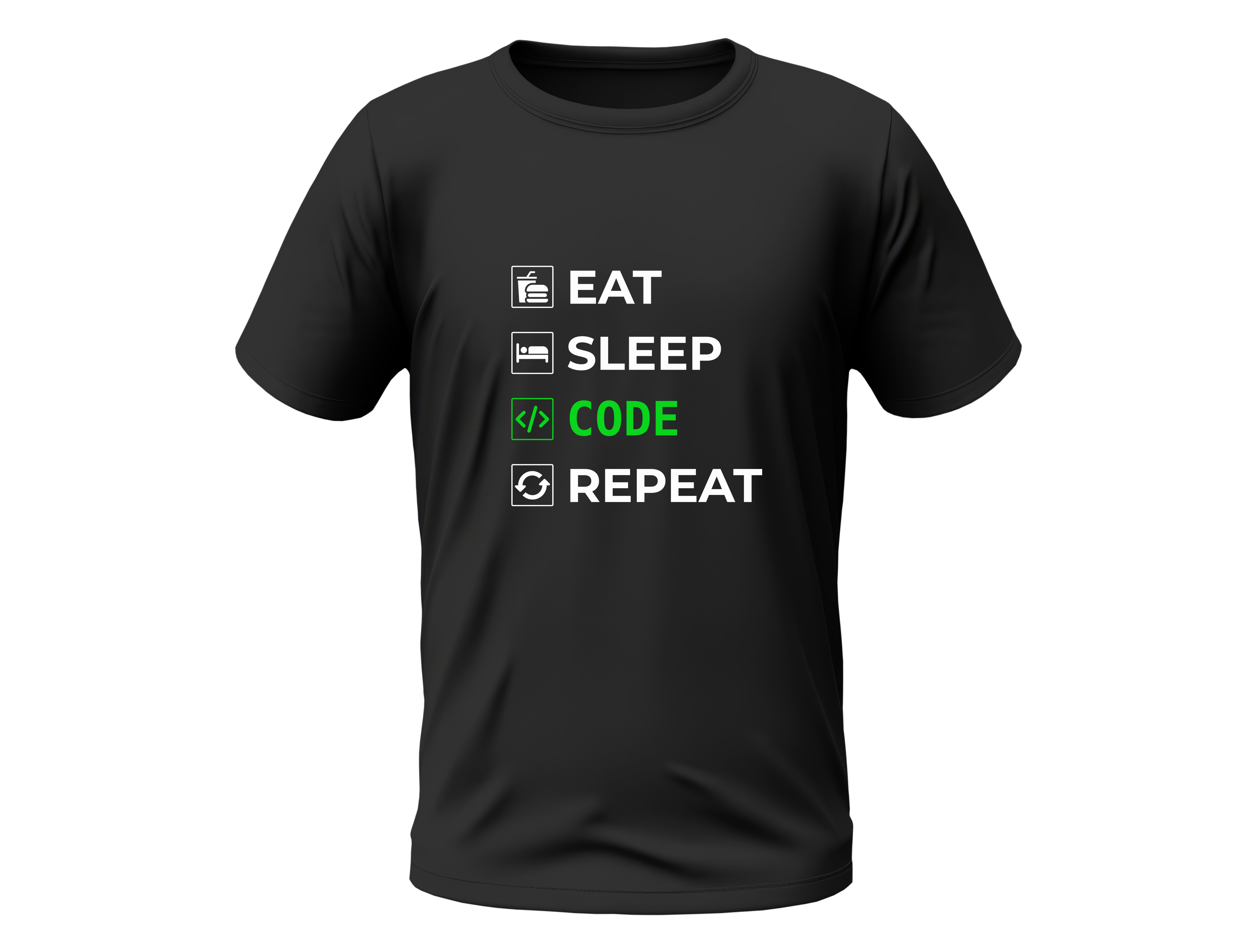 Nome do produto: Camisa Eat Sleep Code Repeat Preta