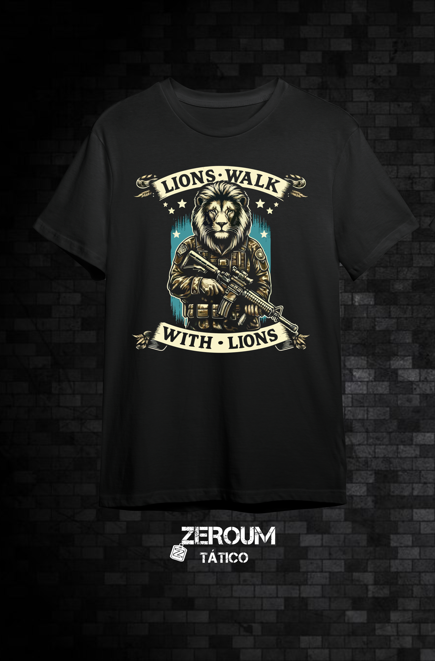 Nome do produto: T SHIRT LEÕES ANDAM COM LEÕES 