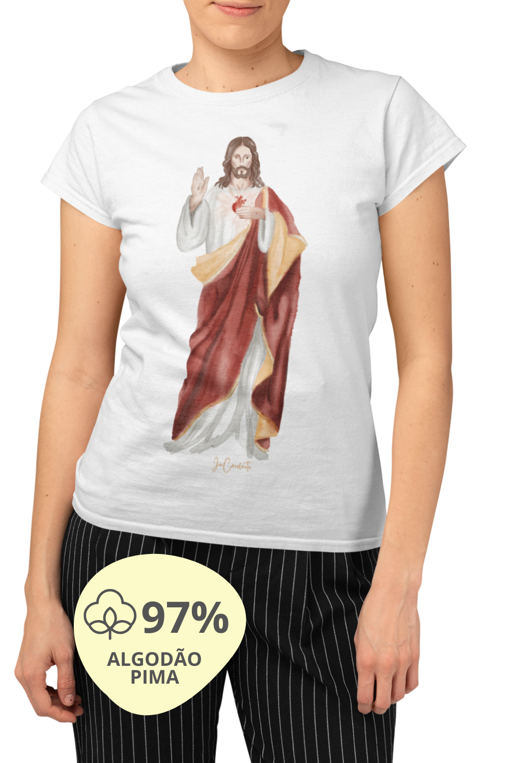 Camiseta Feminina Pima - Sagrado Coração de Jesus #01