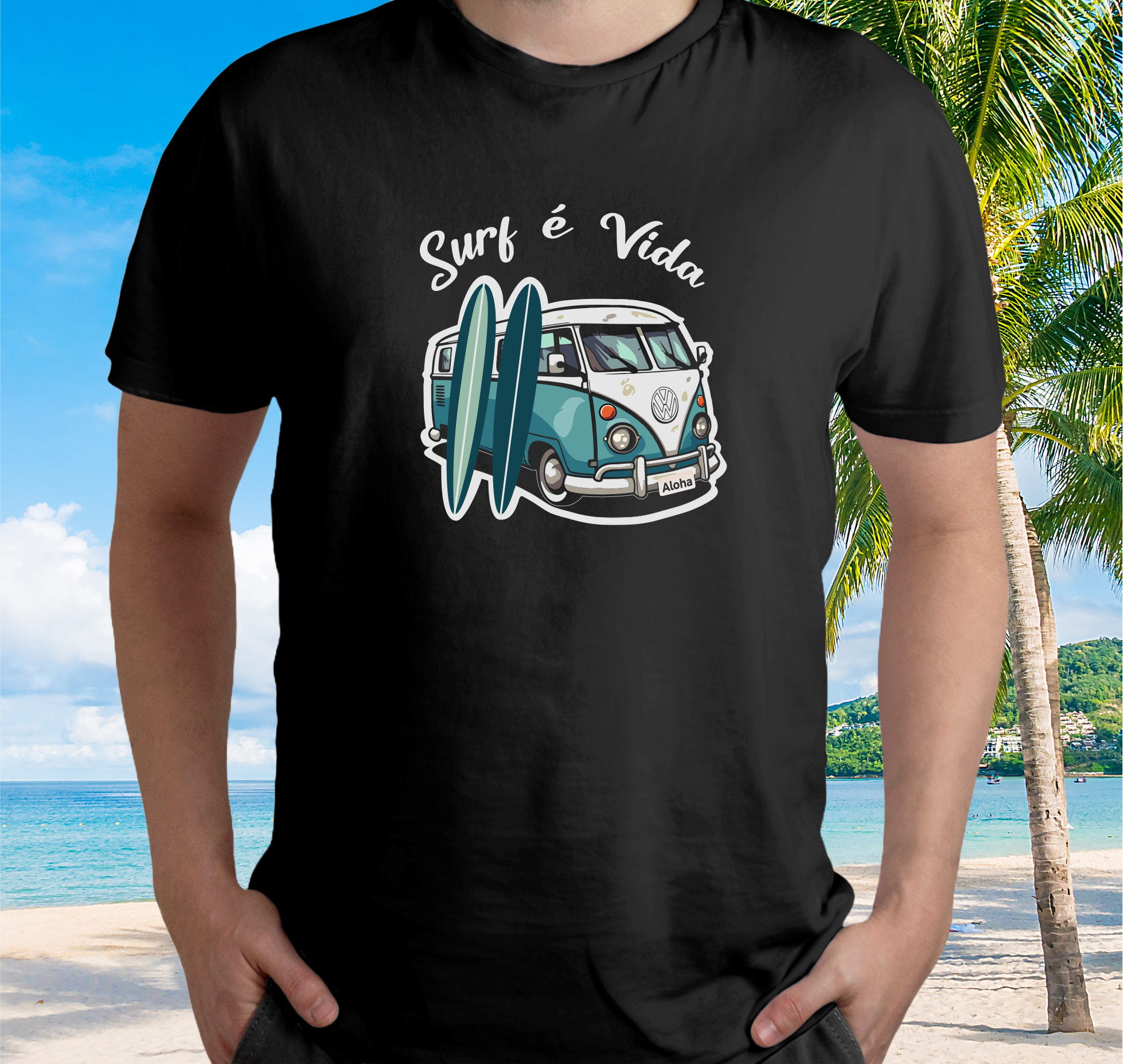 Nome do produto: Camiseta Surf é Vida Kombi - Black - Ref 312