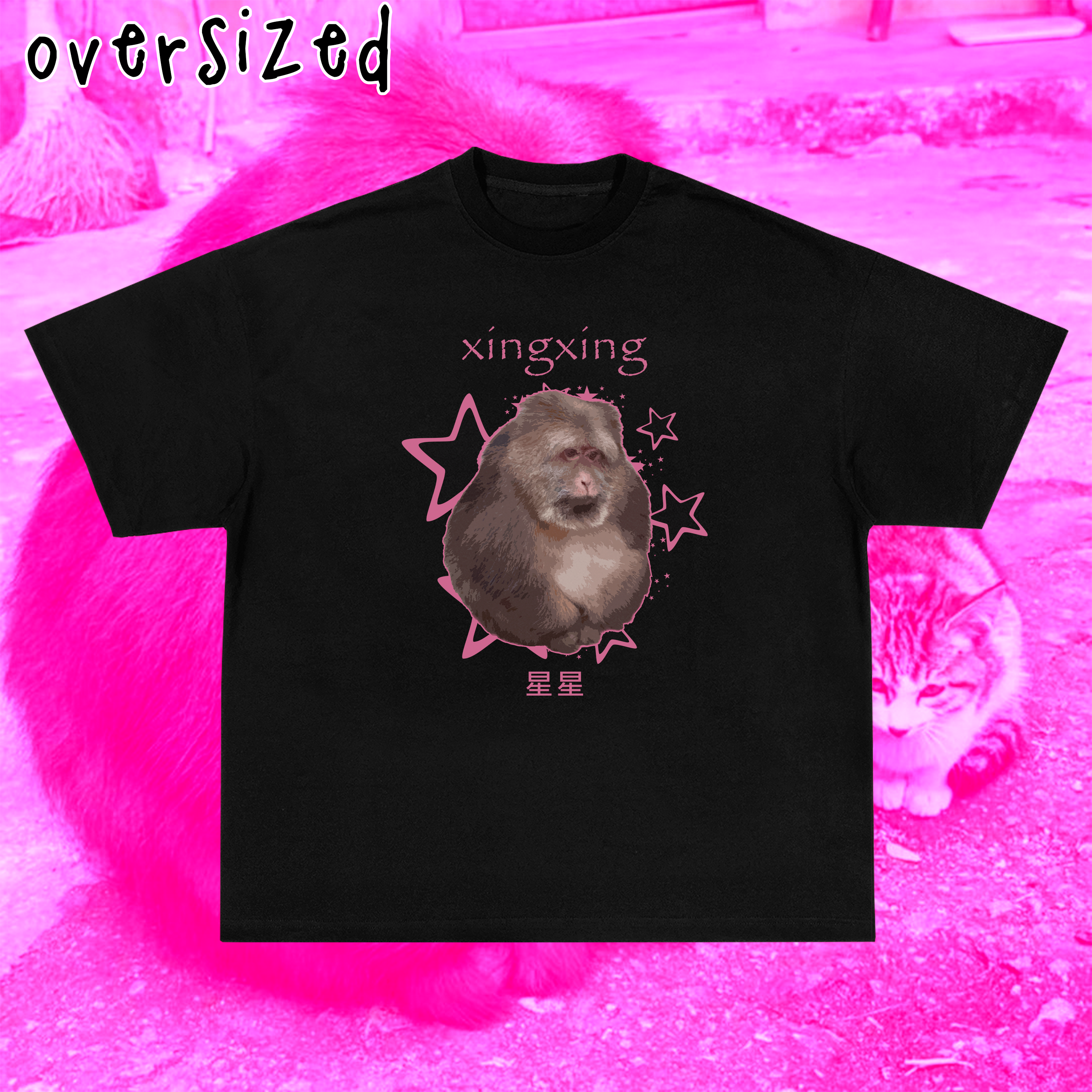 Camiseta Oversized Preta 'XINGXING'