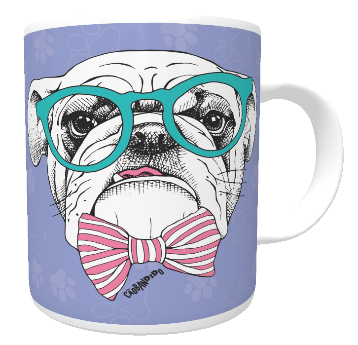 Caneca Bulldog Inglês de Óculos e Gravatinha
