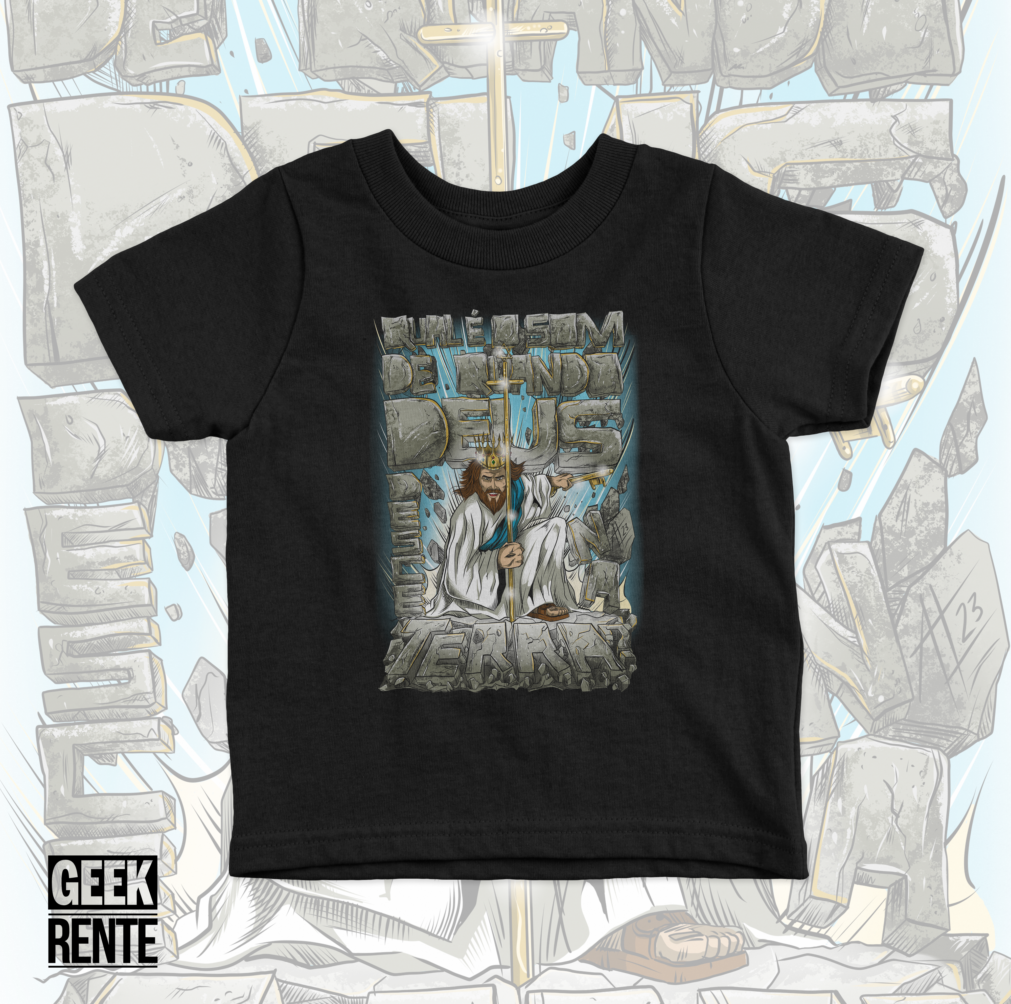 Camiseta Infantil Qual é o som de quando Deus desce na terra?