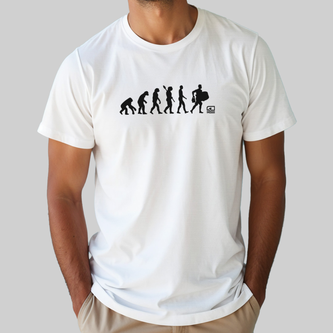 Nome do produto: Camiseta Prime - A Verdadeira Evolução Bodyboard (Branca) - Essence Surf