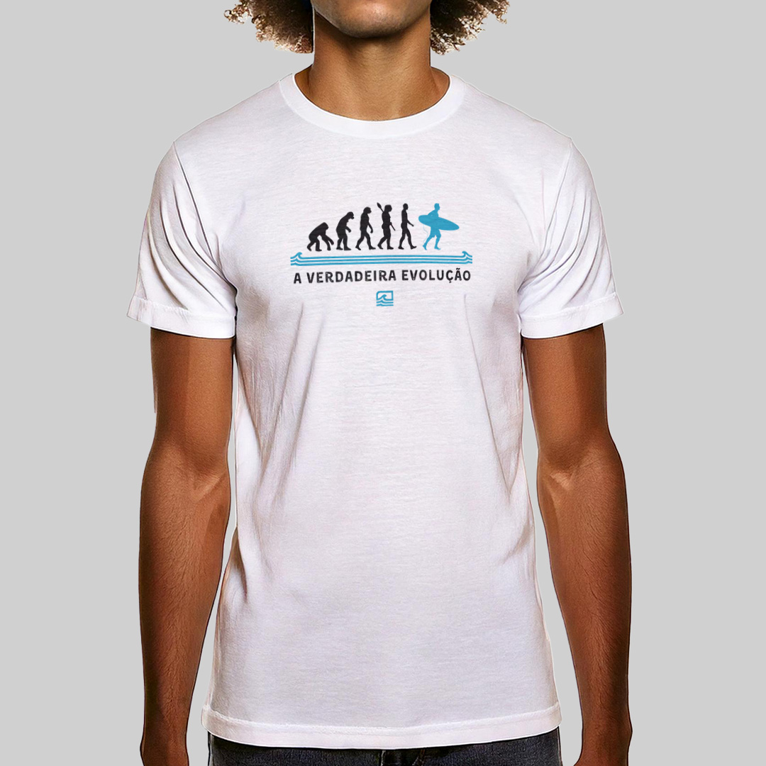 Nome do produto: Camiseta Prime - A Verdadeira Evolução (Branca) - Essence Surf