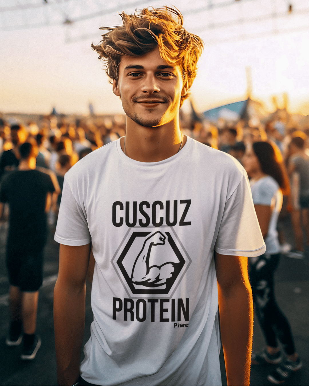 Nome do produto: Camiseta Cuscuz Protein Masculina (Estampa Preta)