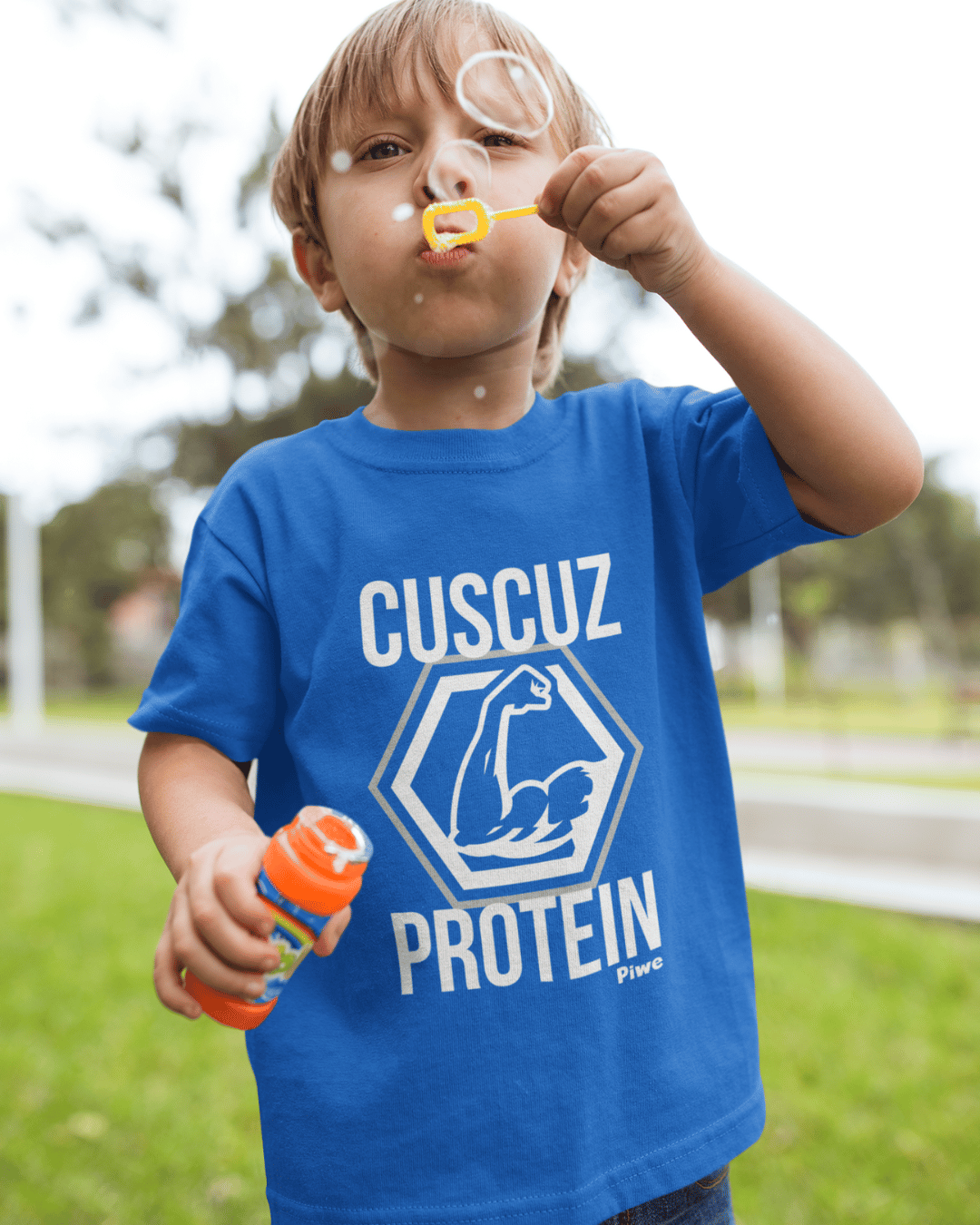 Nome do produto: Camiseta Cuscuz Protein Infantil (Estampa Branca)
