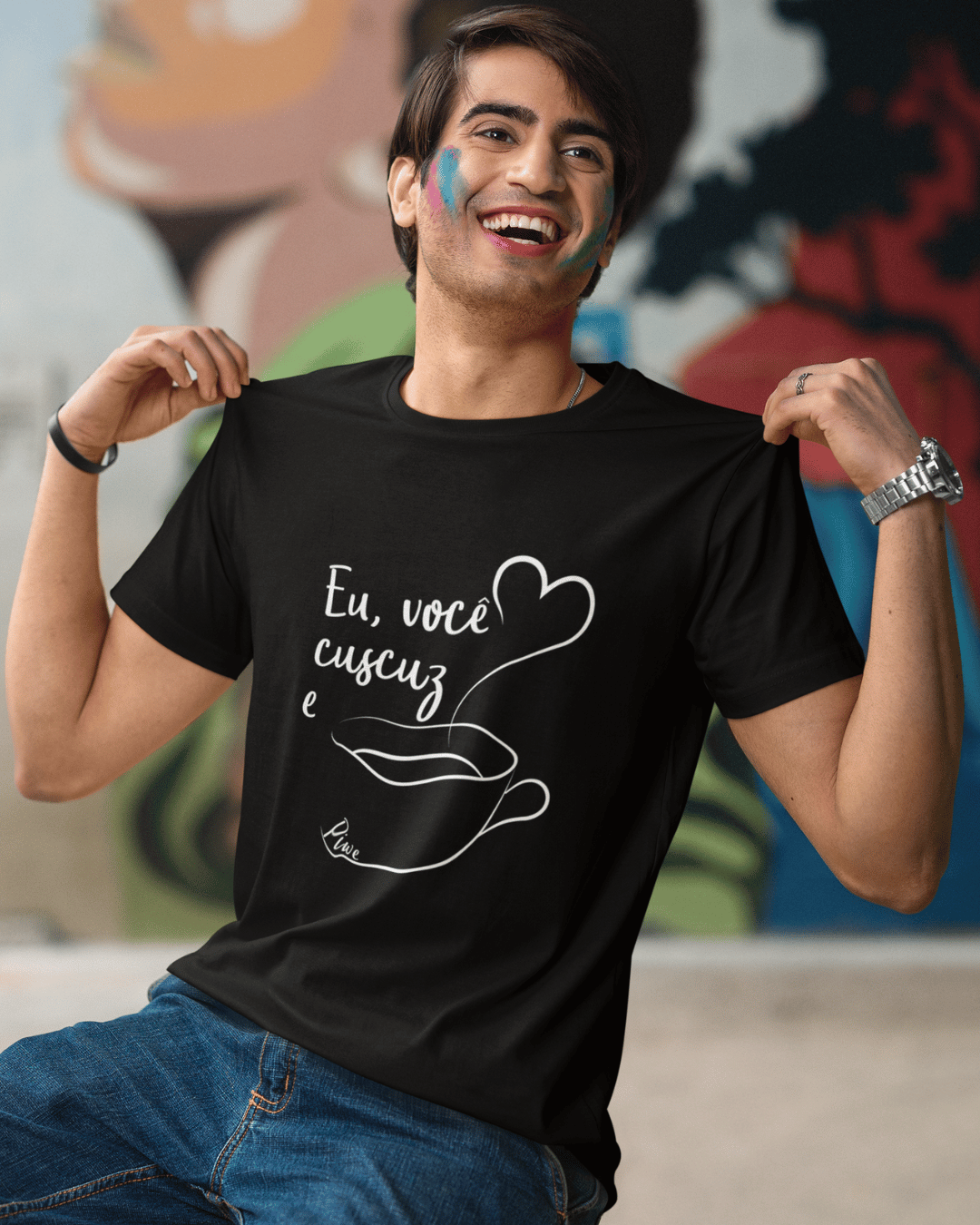 Nome do produto: Camiseta Eu, Você, Cuscuz e Café Masculina