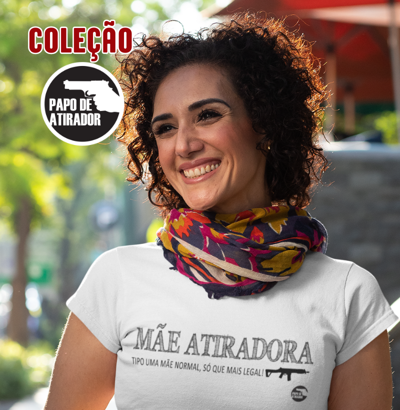 Mãe Atiradora Branca Dry Fit Baby Look Papo de Atirador