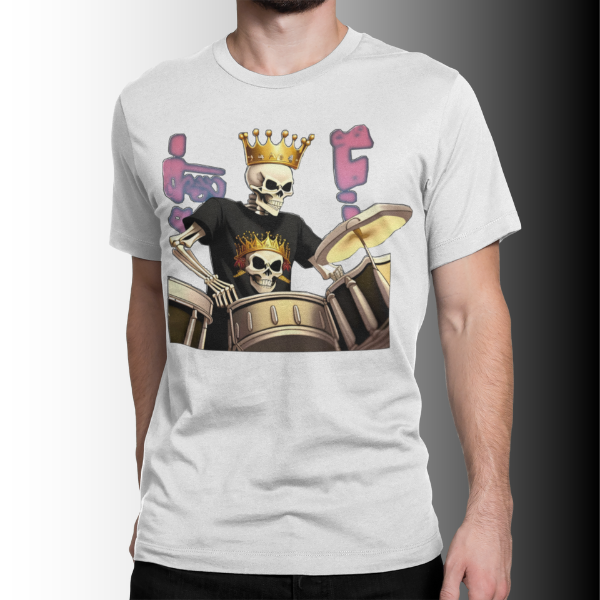 Nome do produto: Camiseta Estampa Caveira King Baterista 