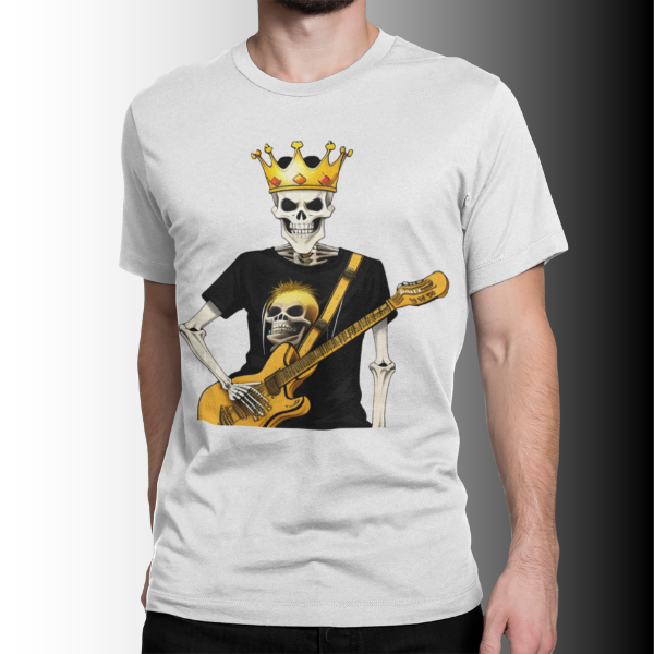 Nome do produto: Camiseta Estampa Esqueleto King Guitarrista 